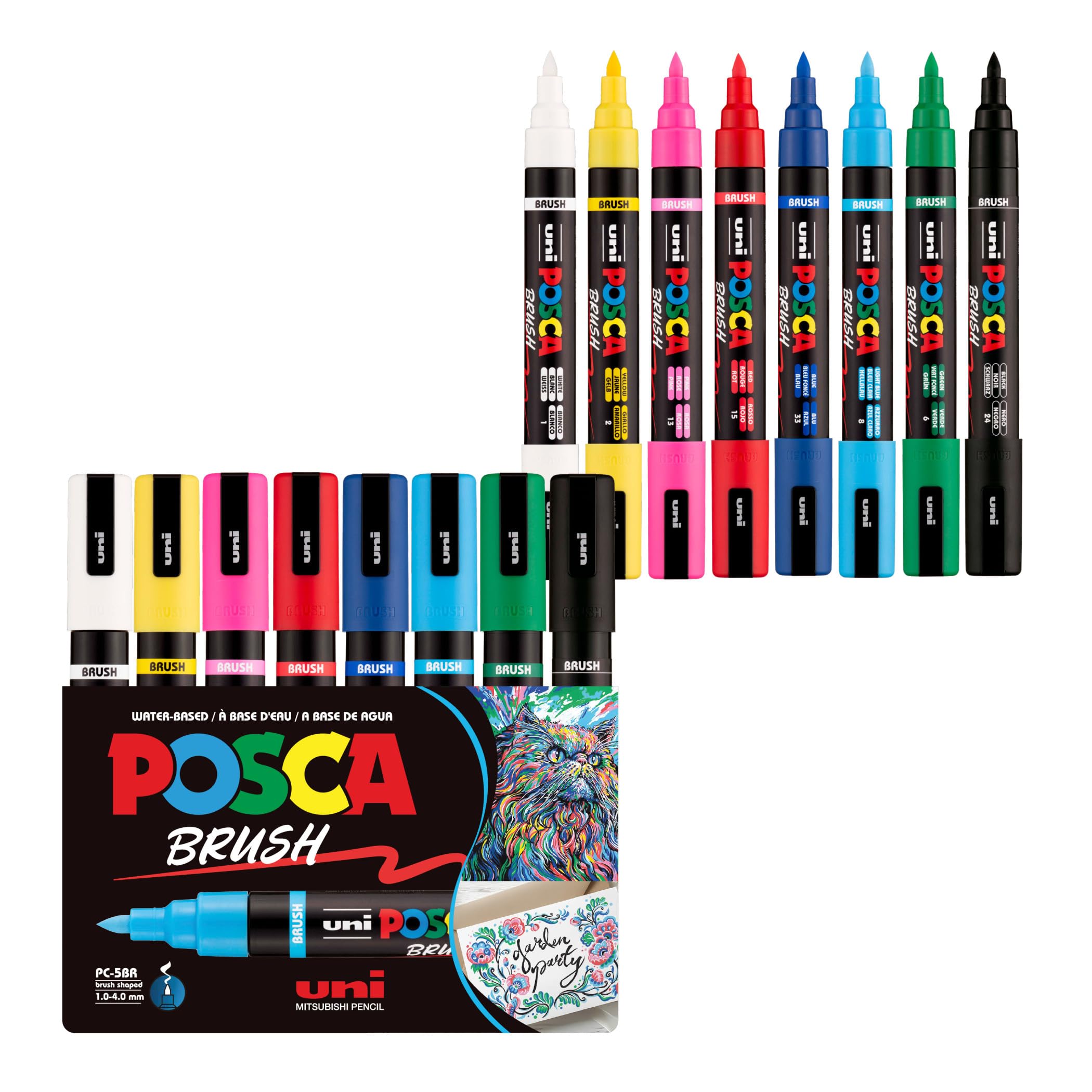 POSCA® PC-5BR Water-Based Acrylic Paint Markers, Brush Tip, 8 Count