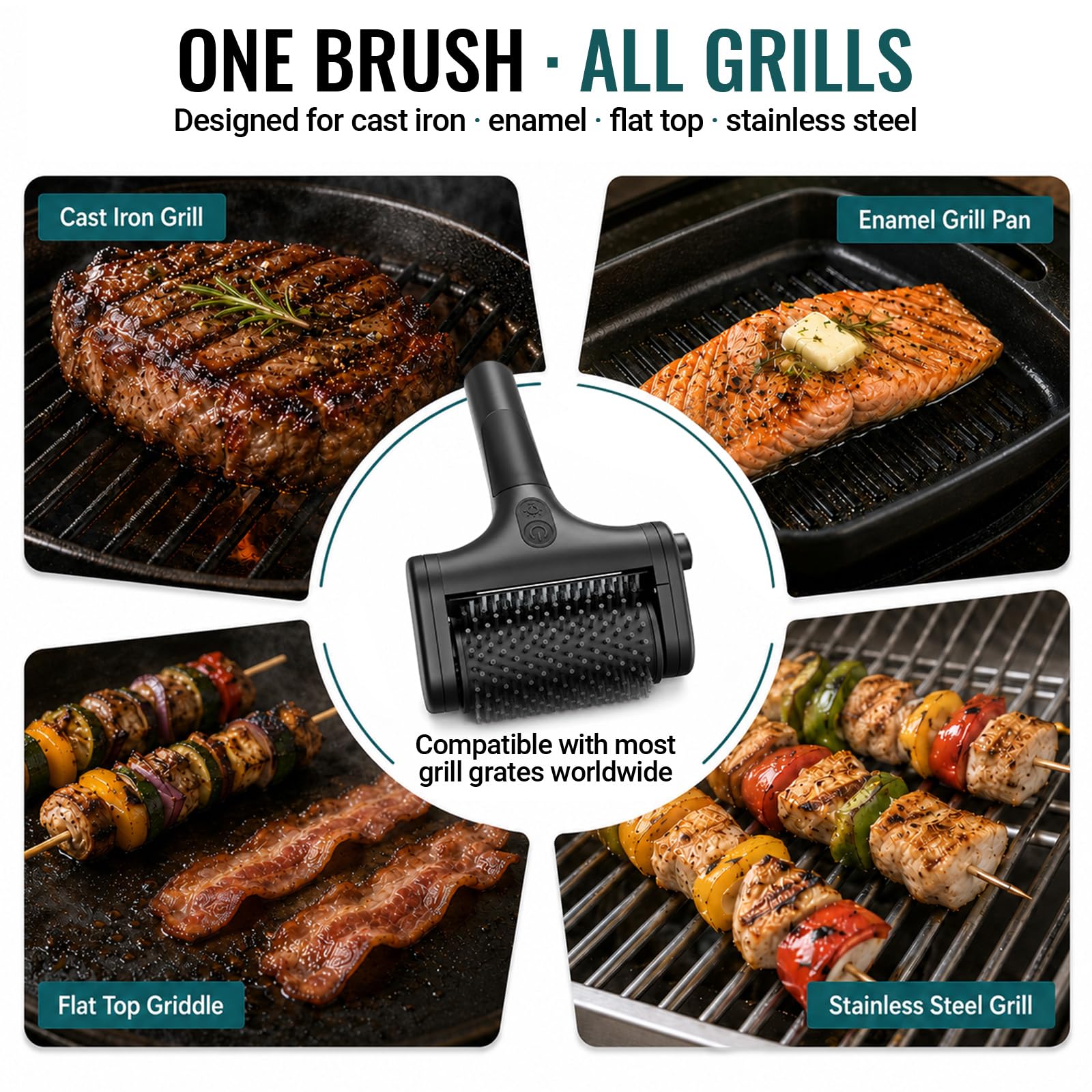 Spazzola elettrica per barbecue con testina in acciaio inox, a batteria, per griglia e barbecue, rimuove grasso bruciato e fuliggine, antiruggine e durevole, per barbecue a gas e barbecue a carbonella