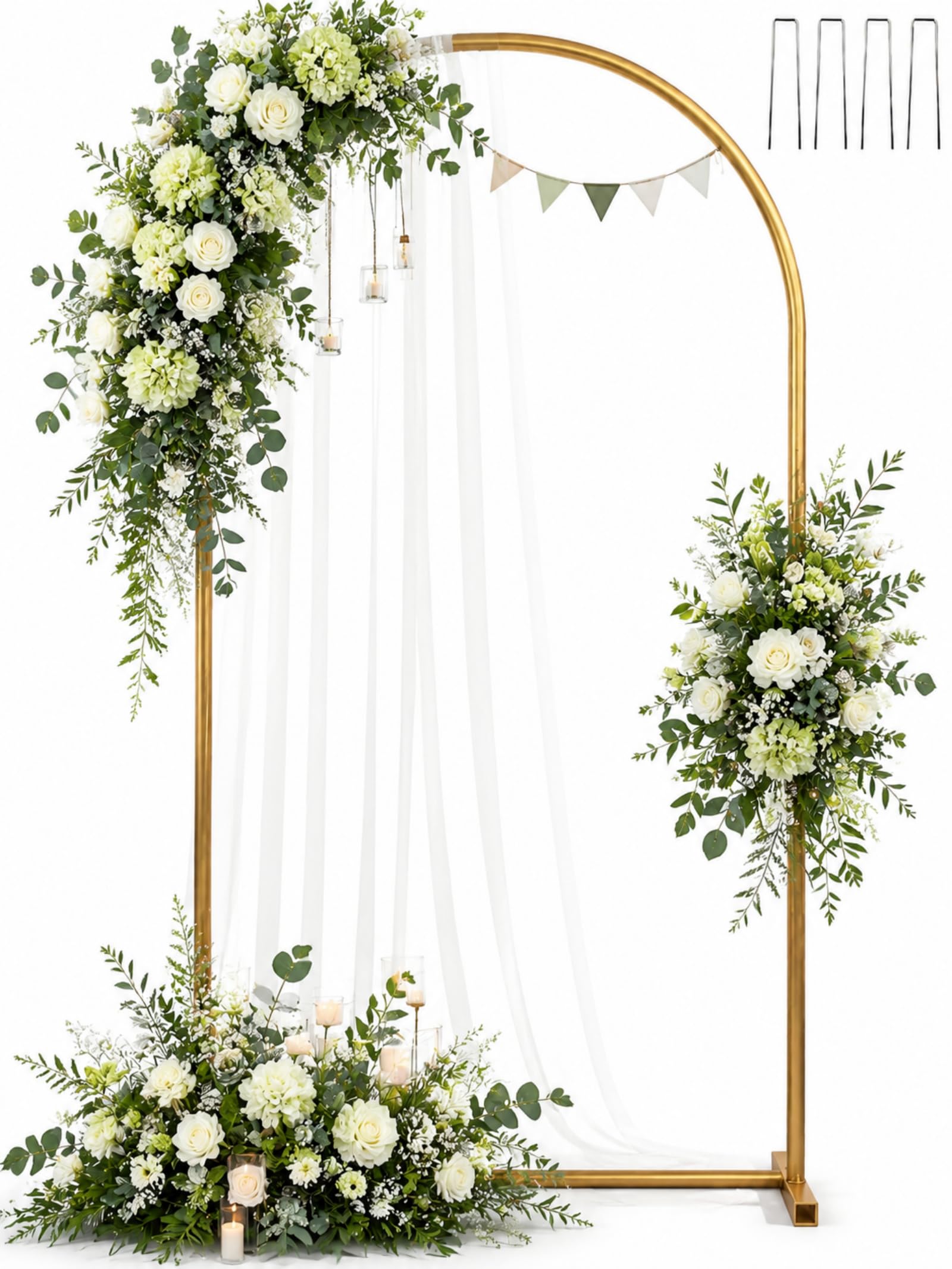 2M Wedding Arch Backdrop Stand, Metal Arch Frame with Ground Nails