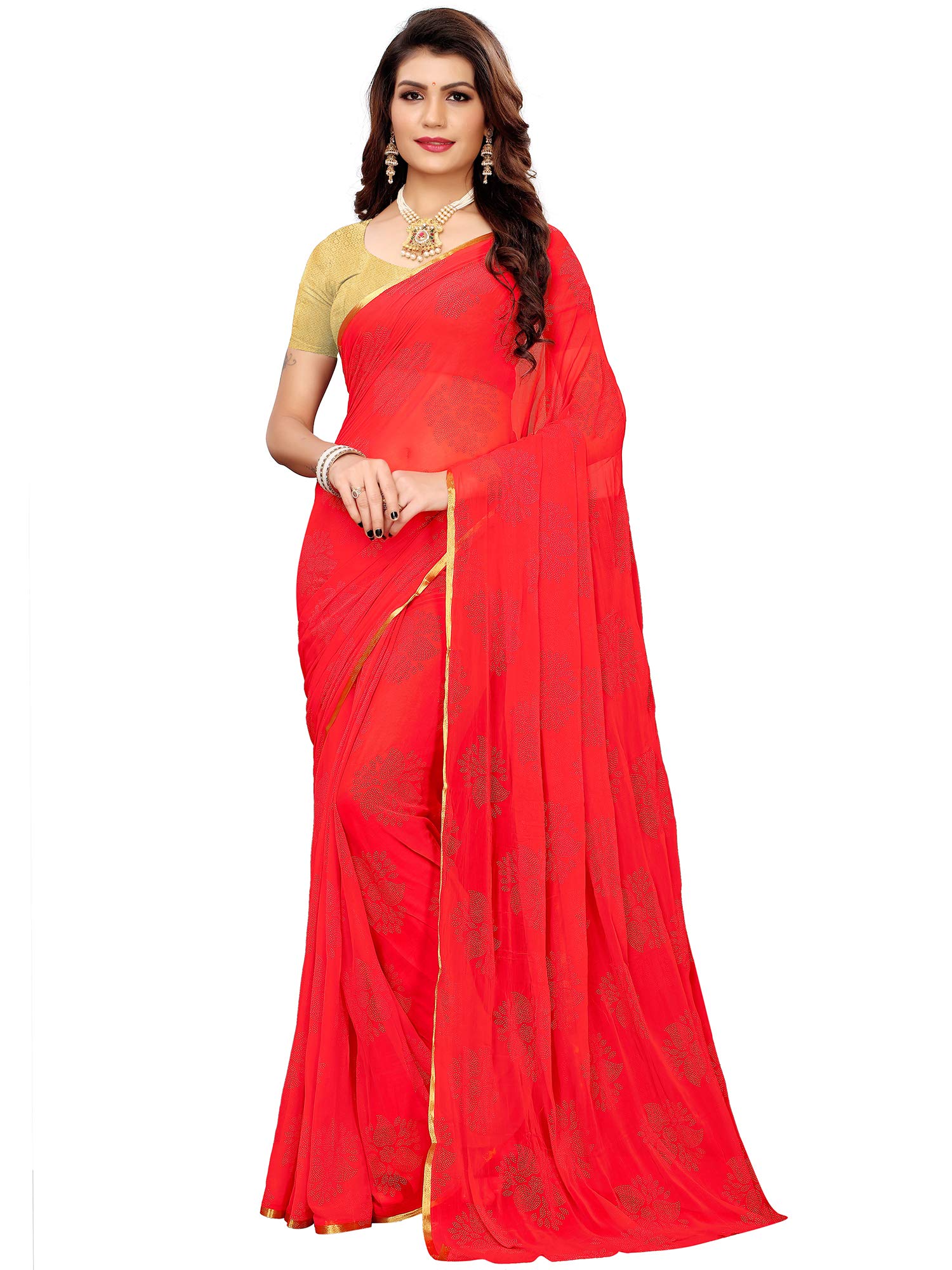 Women's Chiffon Saree with Unstitched Blouse Piece-image-34