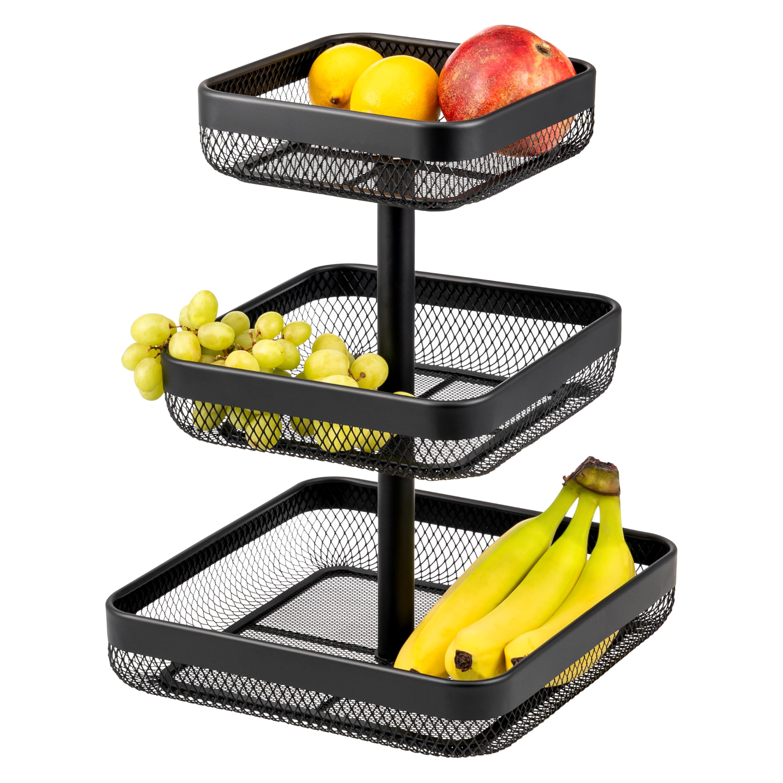 Iophi 2-laags fruitmand, afneembare opbergmand voor moderne keuken, praktische metalen fruitmand voor brood, groenten, snacks, keukenopslag en organisatierek zwart