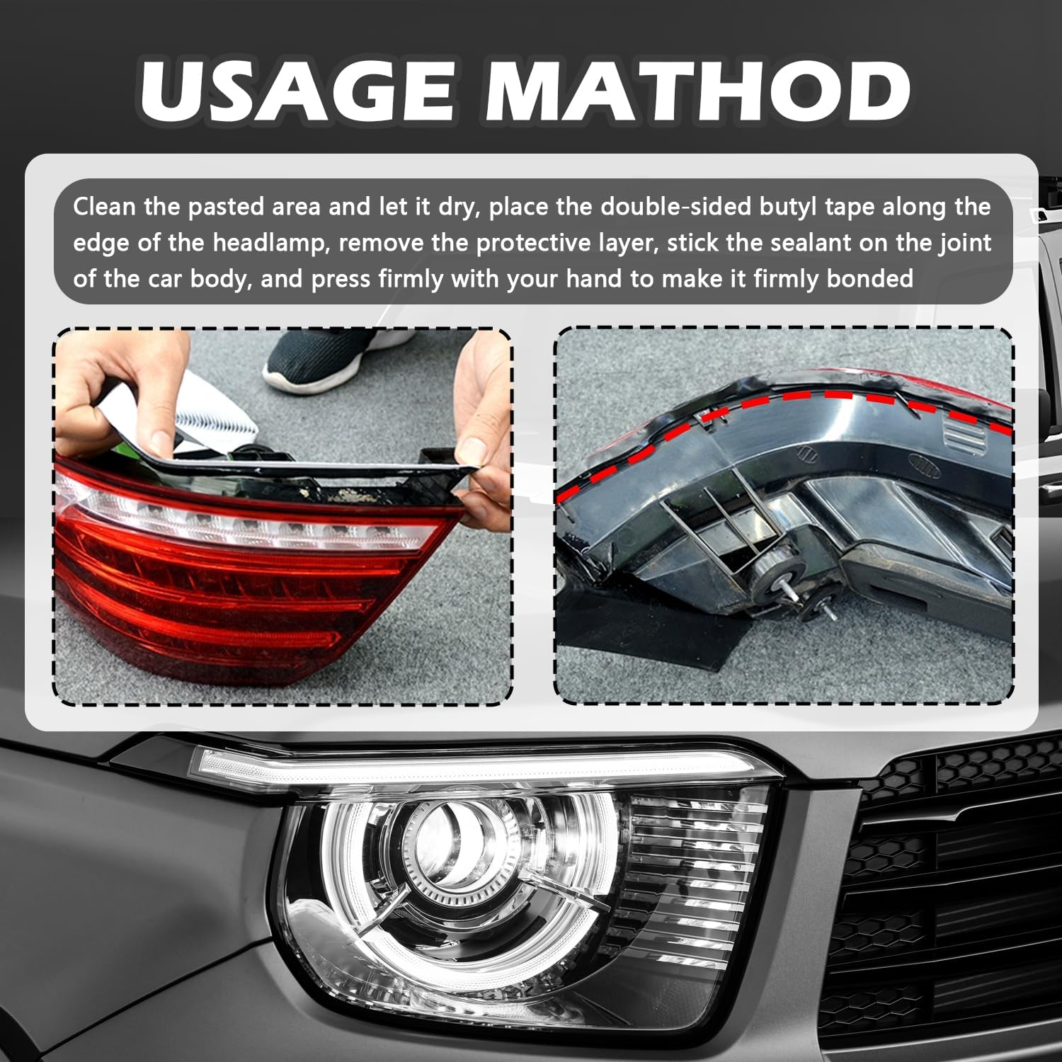 13FT Headlight Sealant Butyl Tape,Strong Adhesive Butyl Sealant Tape Promotes Sealing of Car Windshield,Hood,Window,Door,Universal Rubber Sealant of Car Tape