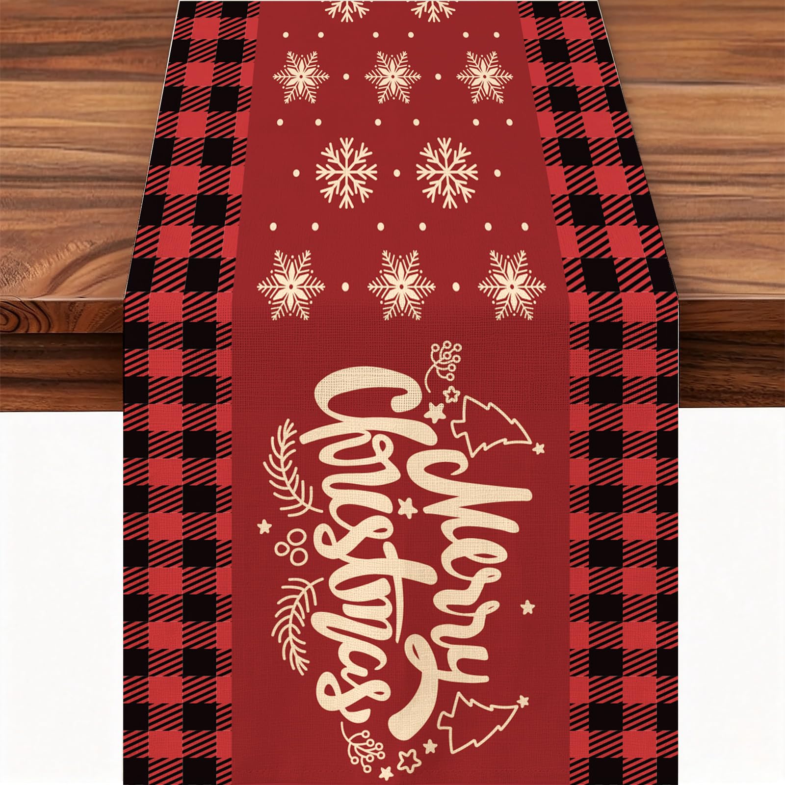 Merry Christmas Red Table Runner - Snowflake Christmas Table Runner 6×1ft