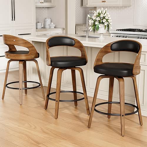 Swivel Bar Stools Set of 3, 26" Counter Height Bentwood