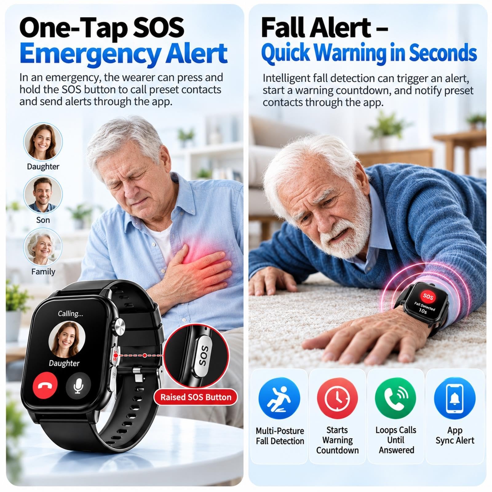 Smartwatch per Anziani con Rilevamento Cadute Automatico e Tracker GPS