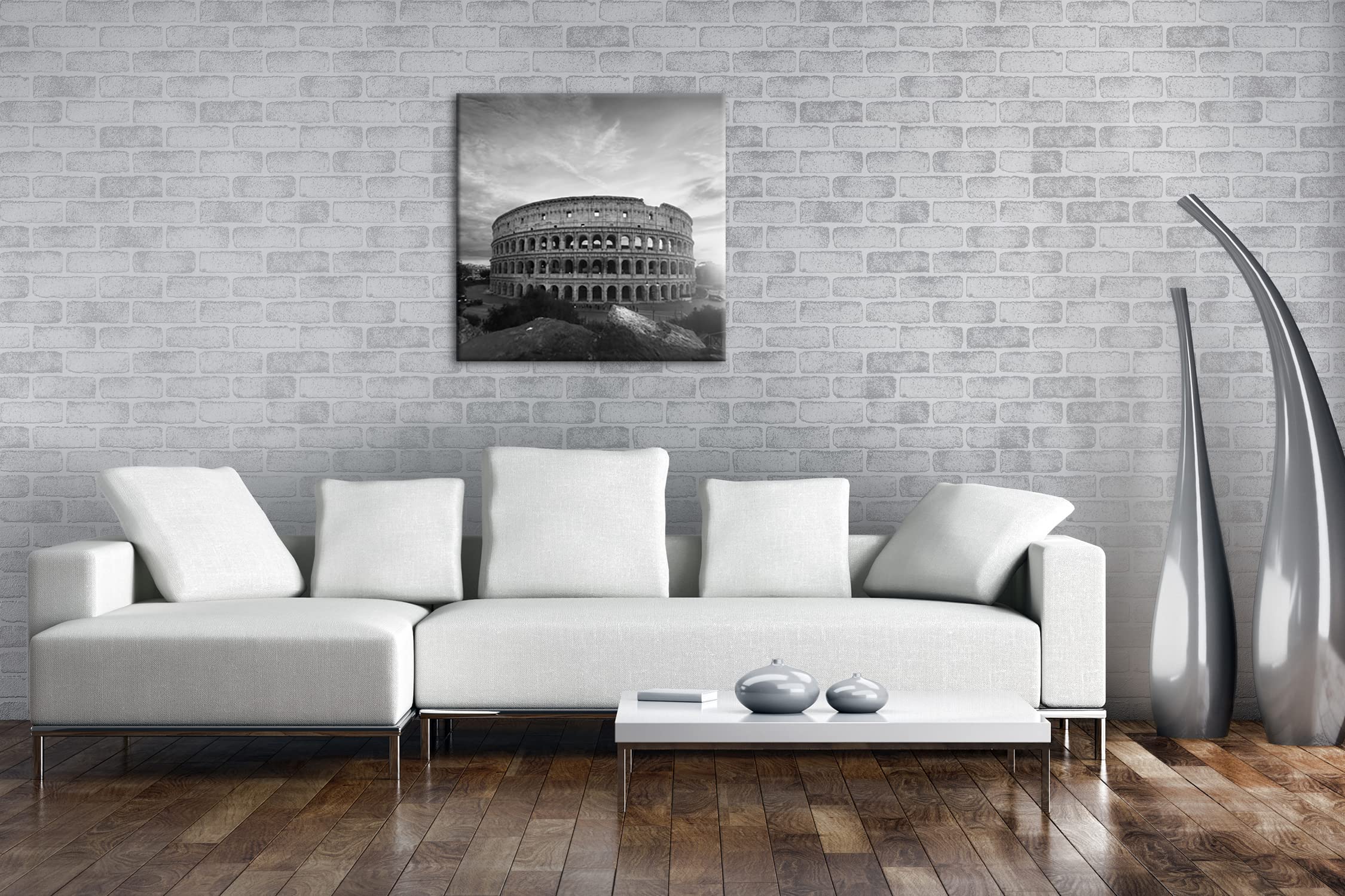 Leinwandbild Das Kolosseum in Rom – Geschichte in Stein Format: 70x70 cm Effekt: Schwarz&Weiß XXL Kunstdruck Bild auf Keilrahmen/Wandbild/Wohnzimmer Deko