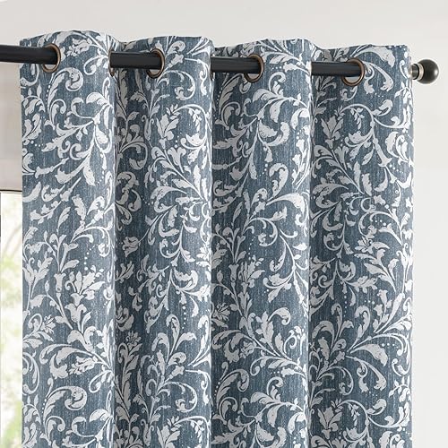 Miniatura 9 de Vangao Cortinas opacas azules de 63 pulgadas de largo para dormitorio, cortinas florales para sala de estar, con ojales, aislamiento térmico,