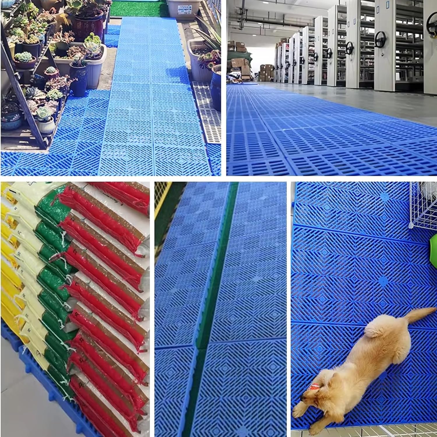 2pcs Plastic Pallet, Waterproof Storage Grid Pad, Lightweight Nestable Floor Pallets, Pallet Anti Slip Breathable Grids for Garage, Supermarket, Warehouse, Basement(Blue)