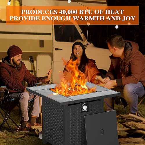 Miniatura 3 de Walsunny - Mesa para fogata de gas propano para exteriores de 30 pulgadas, 50,000 BTU con tapa, protector de viento de vidrio, cubierta impermeable,