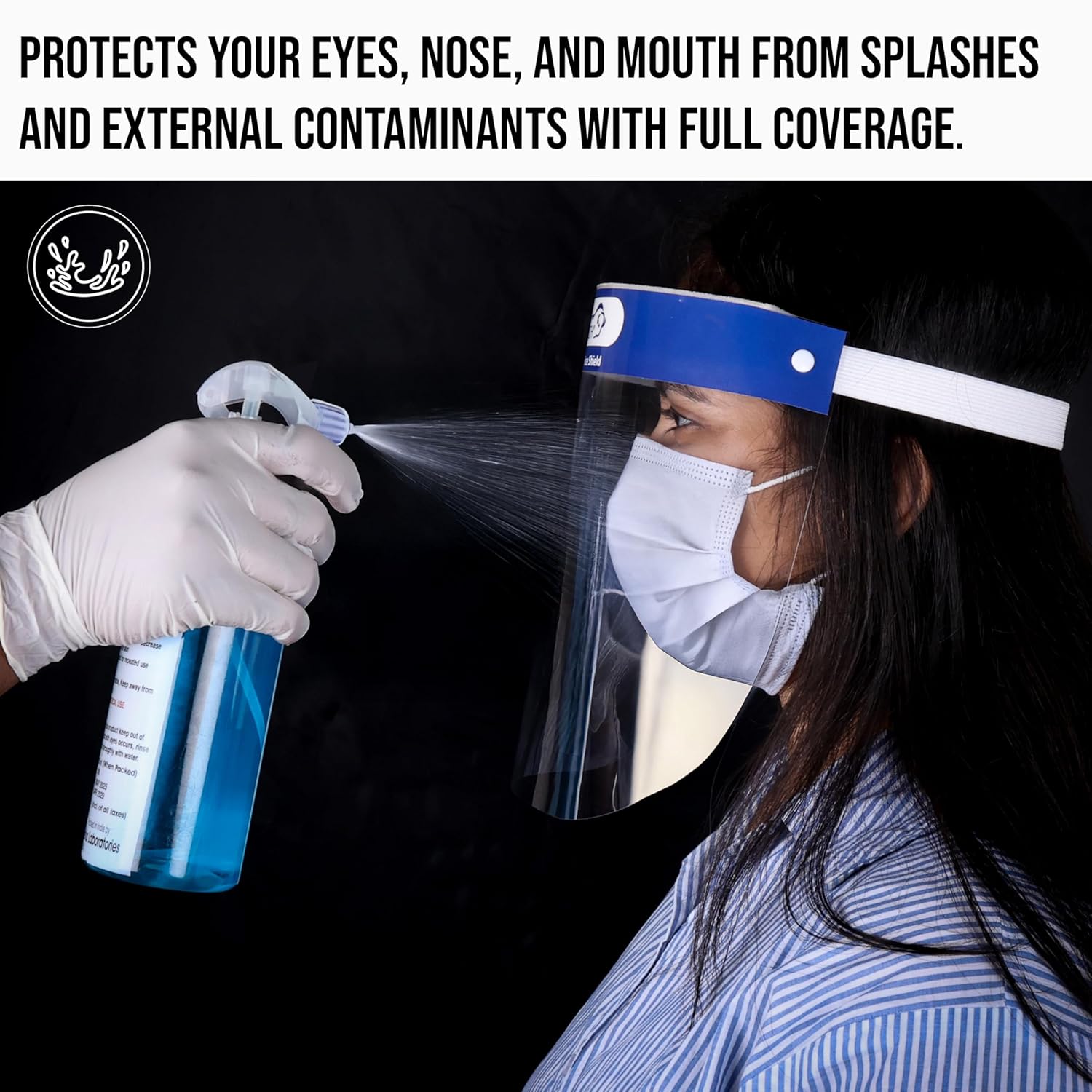 ZAYAAN Disposable Safety Face Shield with Elastic Headband, Full Face Coverage for Men & Women, Lightweight Protection, Blue, Pack of 10