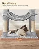 Feandrea Cat Tree Tower, 143 cm Multi-Level Plush Cat Condo with 4 Scratching Posts, 2 Perches, Cave, Hammock, Pompoms, Light Grey PCT161W01 - 9