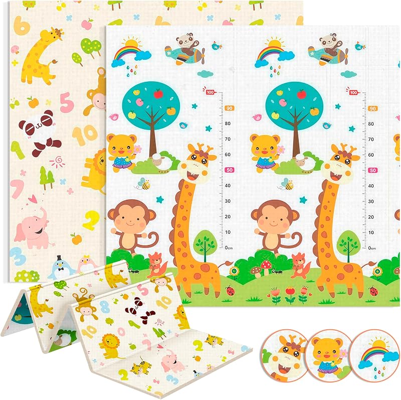 JUPPLIES Alfombra Bebe Acolchada Plegable 200x180cm y 1cm Grosor - Tapete de Actividades para Bebe Plegable - Alfombra Infantil para Juegos Reversible y Antideslizante