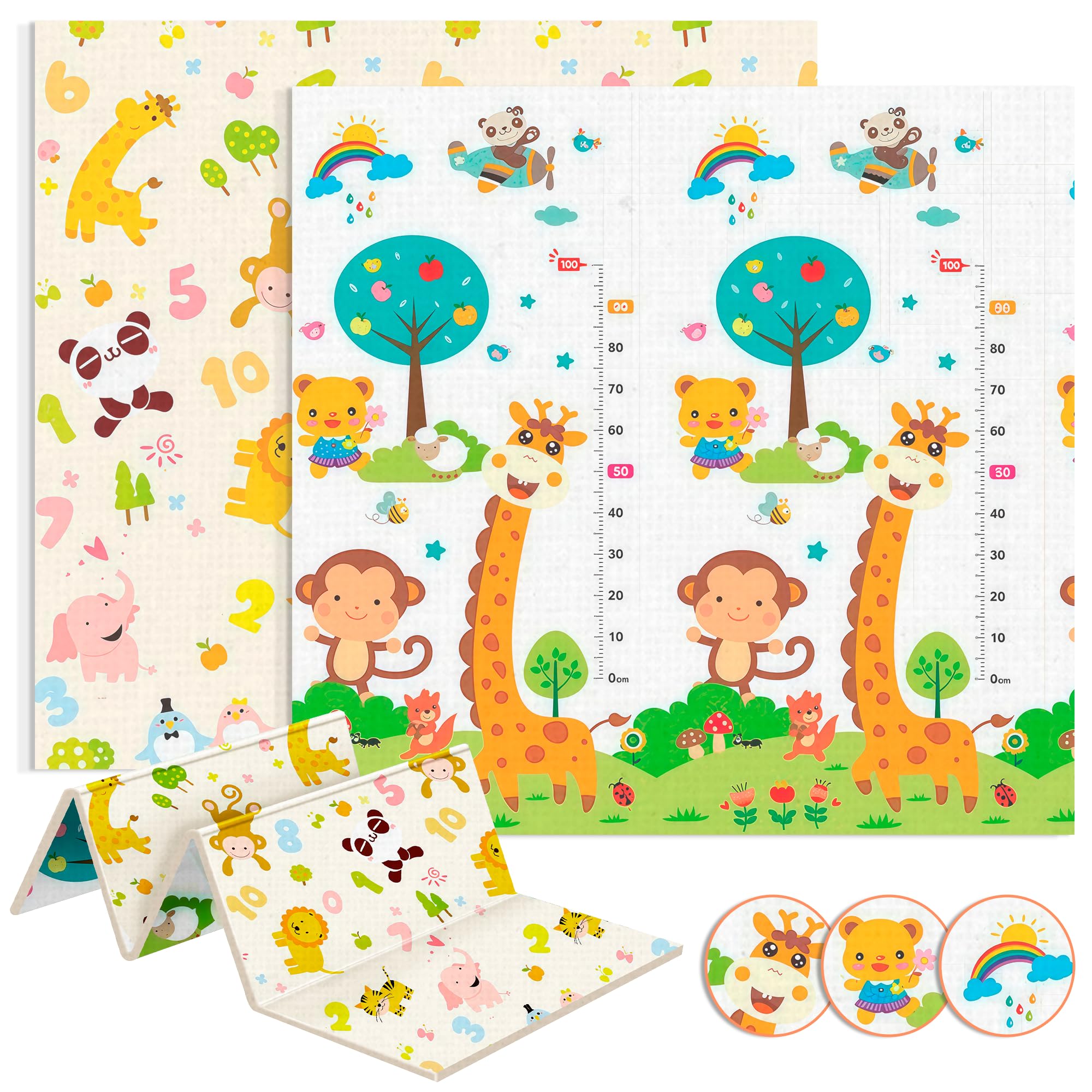 JUPPLIES Tappeto Gioco Bambini Pieghevole 200x180x1cm – Tappetone Morbido Neonato Reversibile Antiscivolo e Impermeabile – Tappeto Attività Montessori per Gattonare e Tummy Time