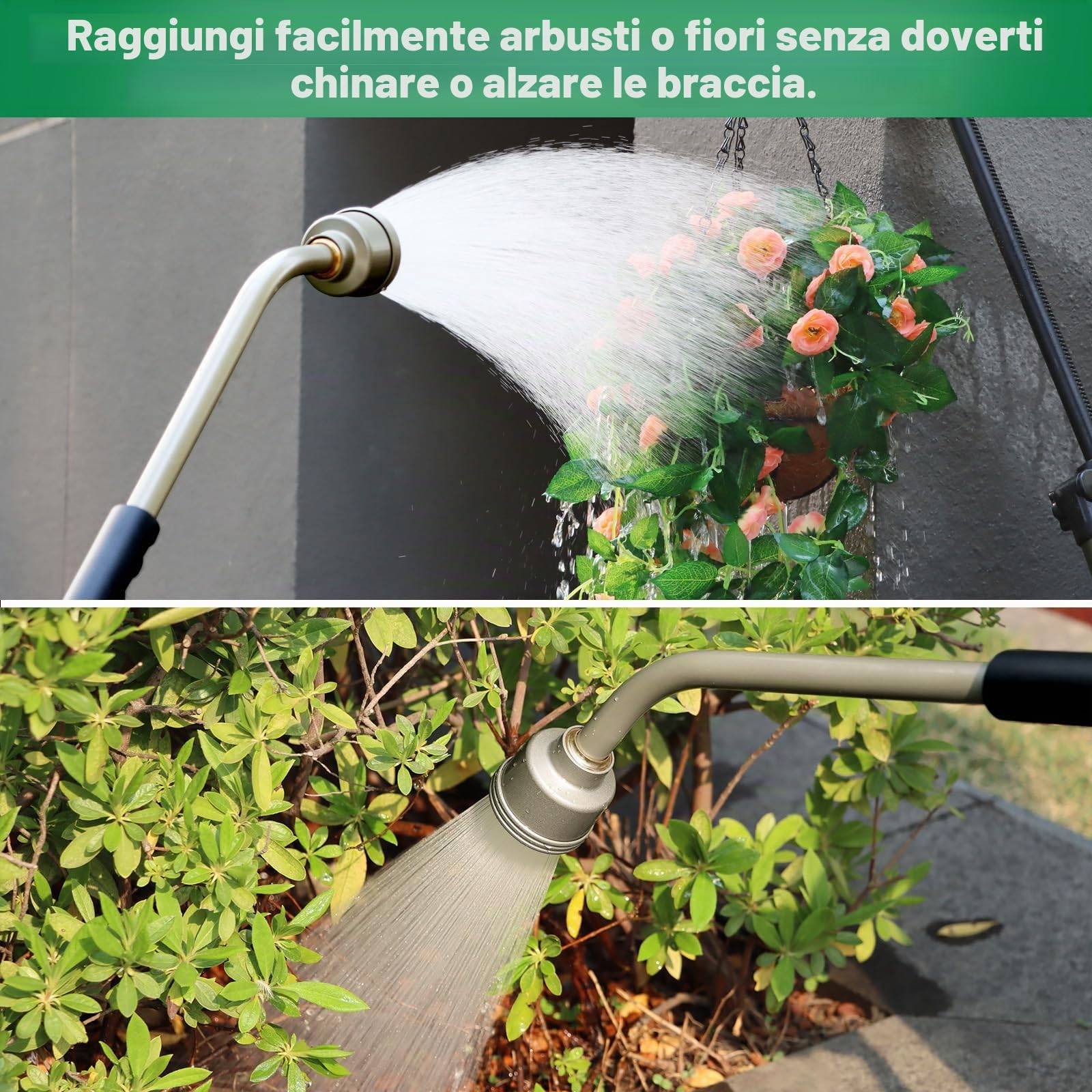RESTMO Lancia per irrigazione da giardino, 61 cm, morbida e delicata, con controllo del flusso del pollice, pistola a spruzzo per appendere cesti, arbusti, piante, fiori, giardino e prato, nero