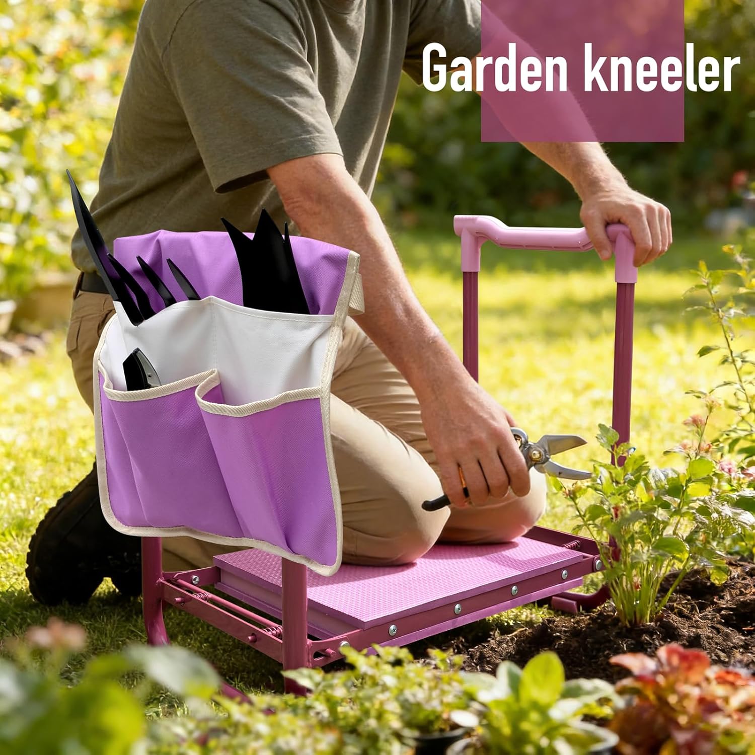Folding Garden Stool and Kneeler, Heavy Duty Garden Kneeler and Seat, Kneeling Device for Gardening, Gardeners and Seniors (Purple)