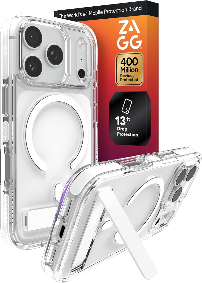 Santa Cruz Snap Case with Kickstand for iPhone 17 Pro - White, Drop Protection (13ft/4m), MagSafe Charging Compatible, ClearGuard Anti-Yellowing Technology, Scratch Resistant Phone Case