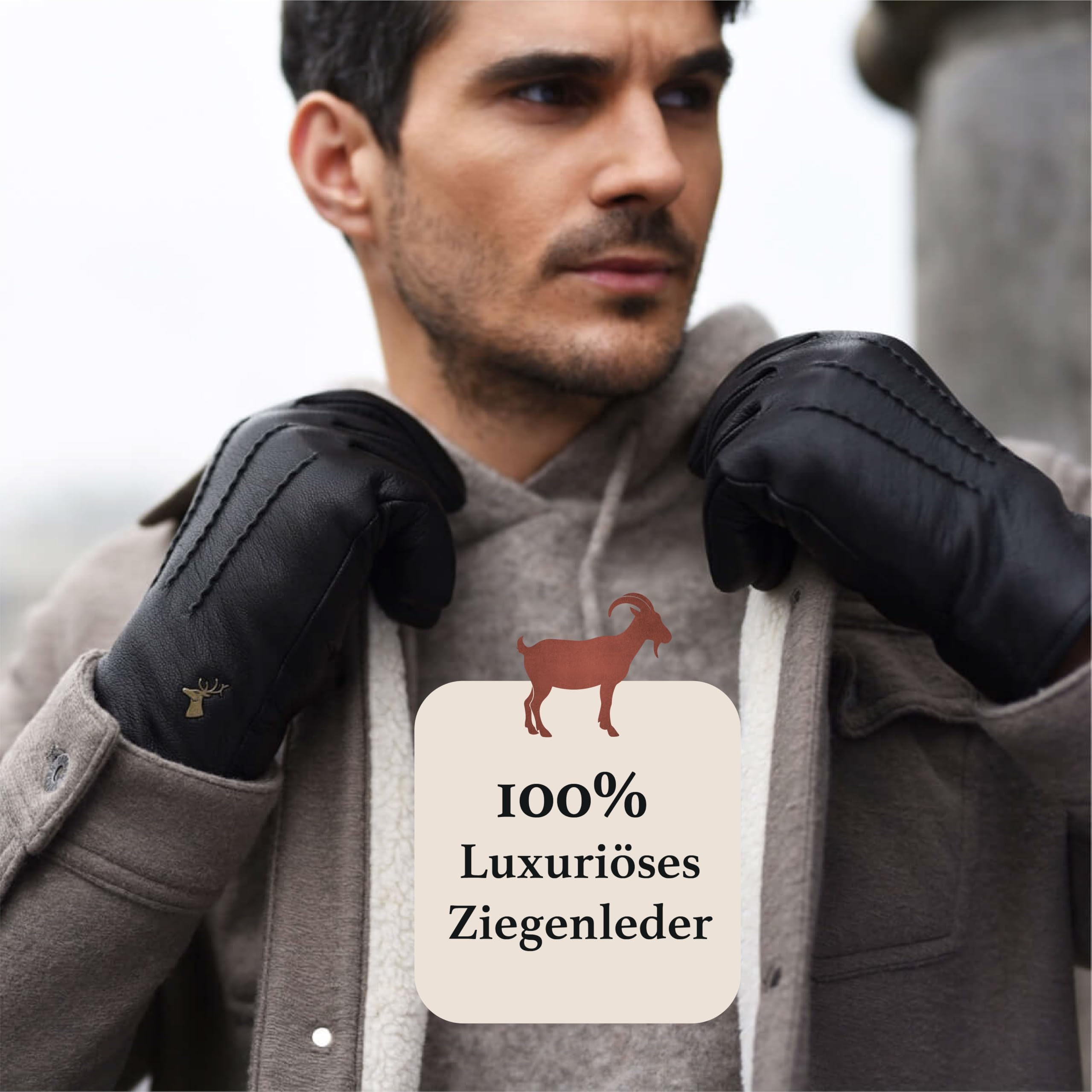 Schwartz & von Halen Handschuhe Herren - Hunter (schwarz) - Leder - 100% Ziegenleder - Luxuriöses Lammfellfutter - Schwarz