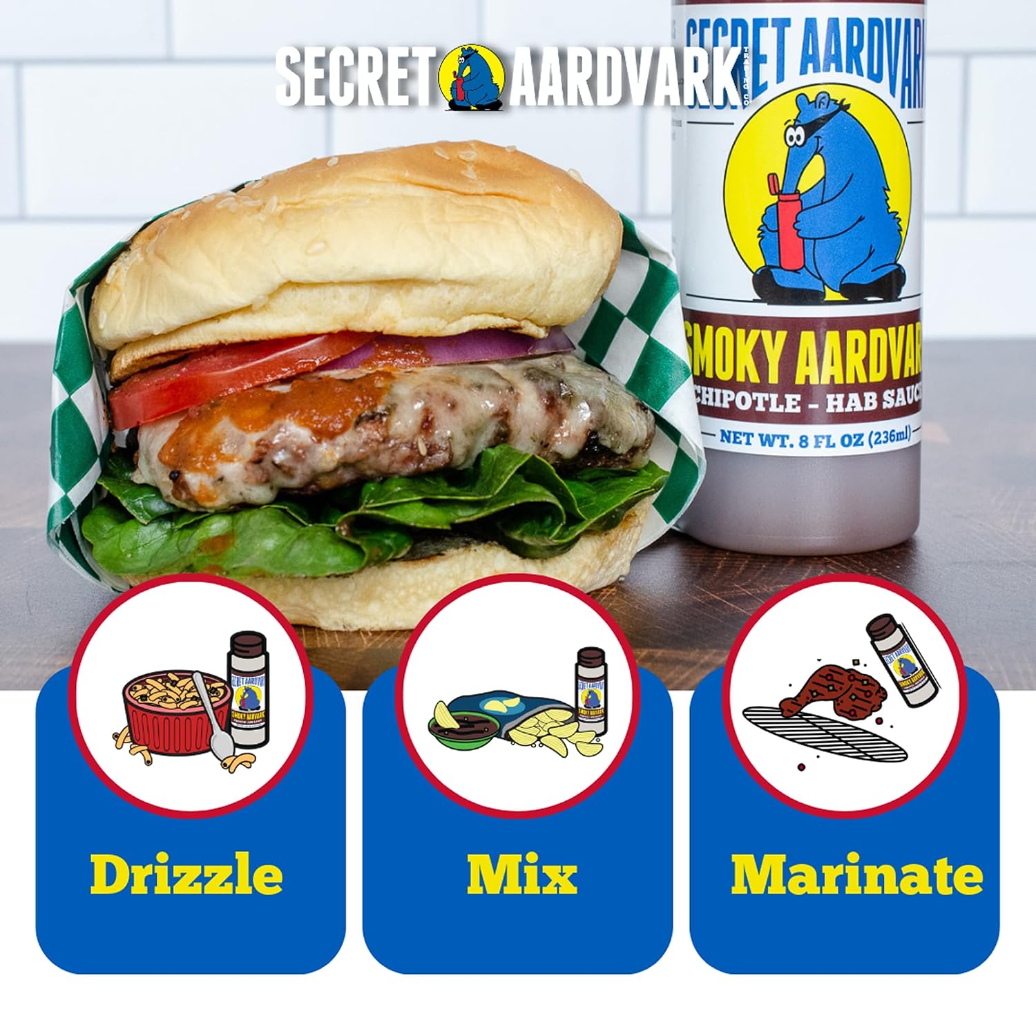Secret Aardvark Smoky Chipotle Hot Sauce - Chipotle Peppers & Roasted Habaneros, Mild Hot Sauce, Non-GMO, Low Sugar, Low Carb, Hot Sauce & Marinade - 8 fl oz 2 Pack