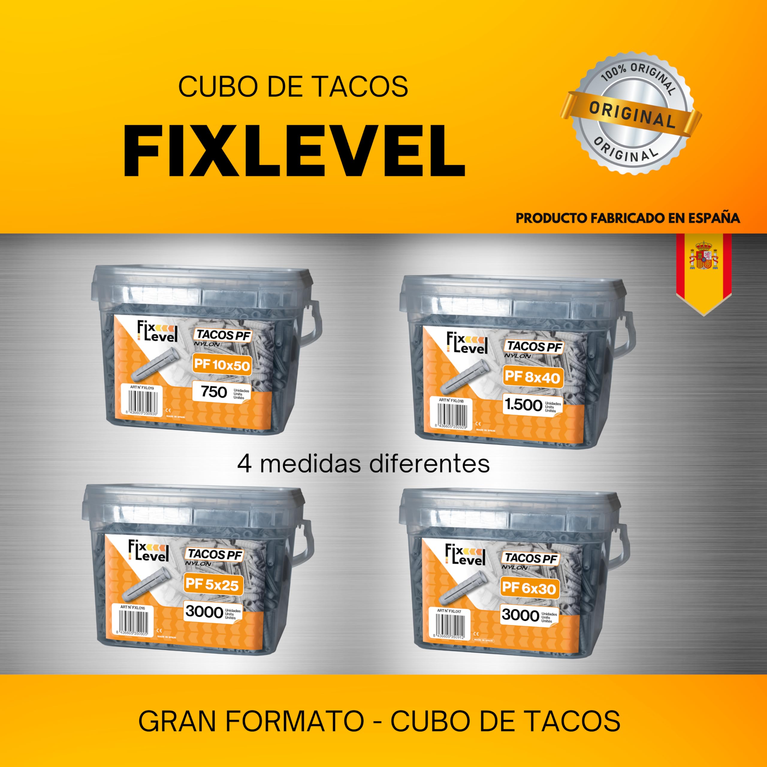 Tacos pared - Caja en Cantidad de Tacos - FixLevel - Tacos Pladur - Material Nylon - Diferentes Medidas 6mm, 8mm, 10mm - Tacos universales (6 mm, 3000, Unidad)