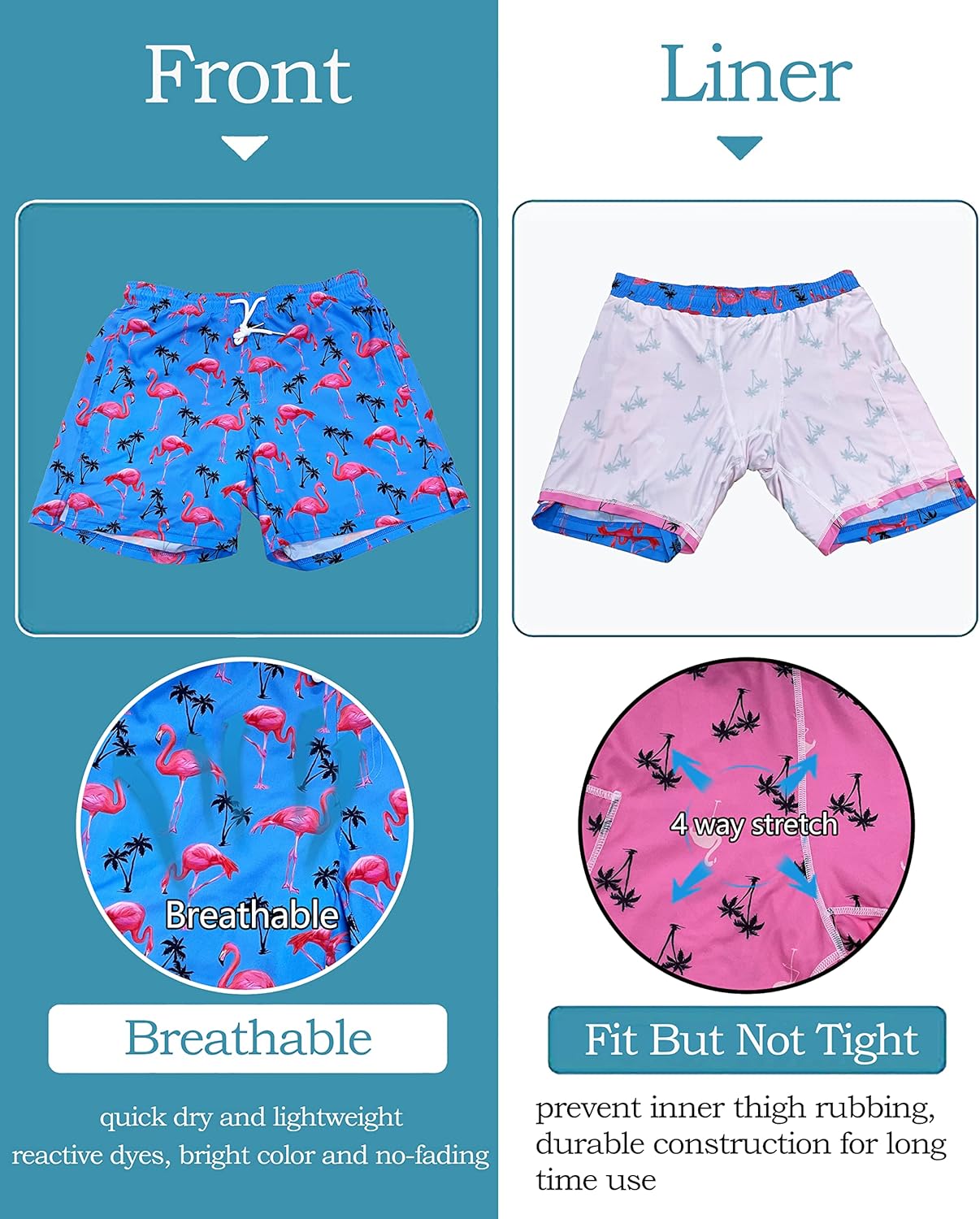 feelacle Mens Swim Trunks with Compression Liner Quick Dry 5.5 Inch Swimming Board Shorts Swimwear Bathing Suit - Image 3