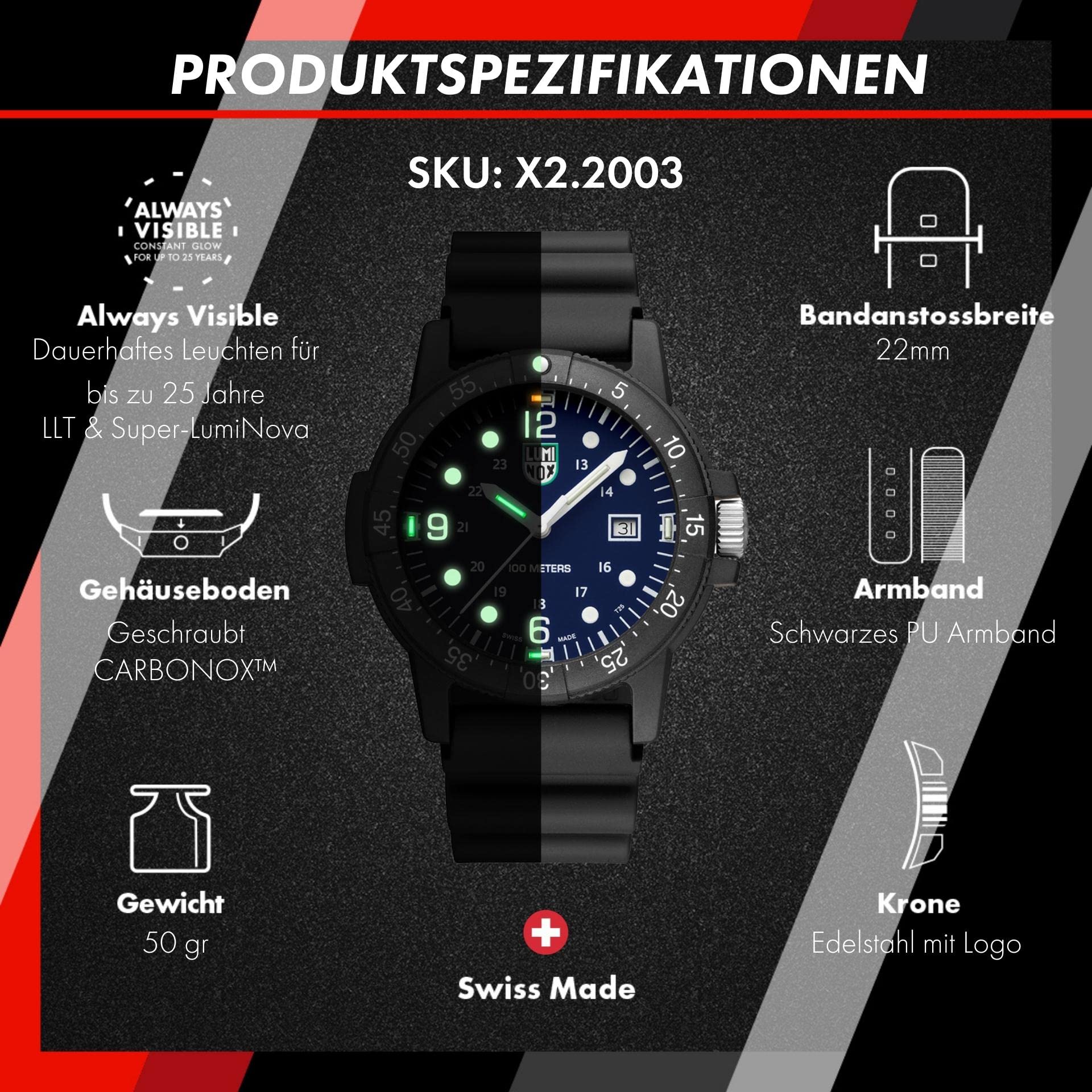 Luminox - G Kollektion Sea Bass Carbonox Herrenuhr 44mm - Taucheruhr mit Datumsanzeige 100m Wasserdicht - Mehrere Varianten - Hergestellt in der Schweiz - Herren Uhr - Hergestellt in der Schweiz