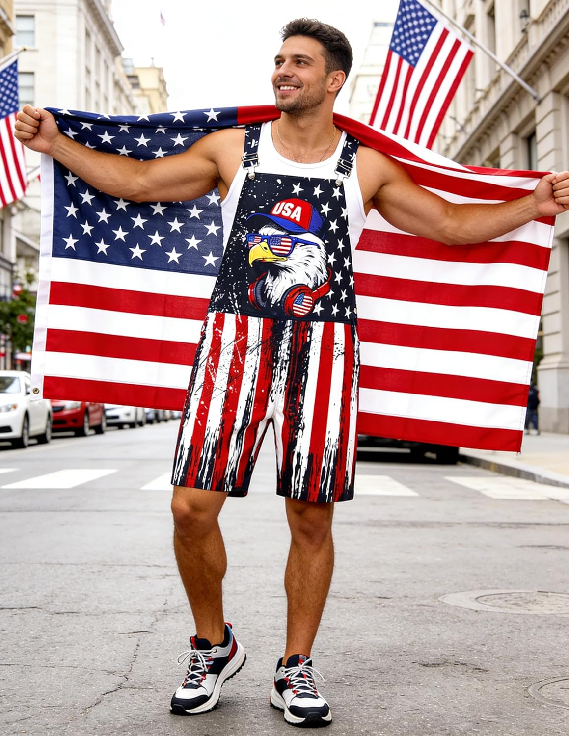 RAISEVERN Overalls Shorts For Men Festival Romper Adjustable Straps Male Jumpsuit