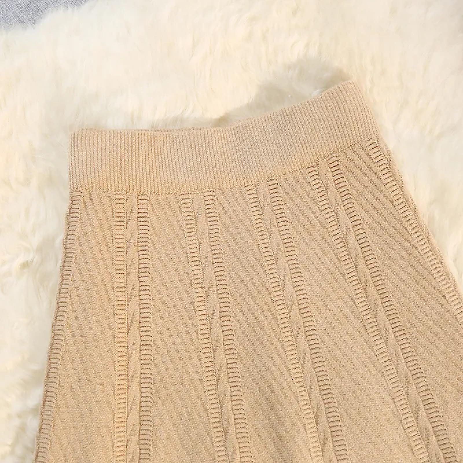 Falda De Punto De Mujer - Falda Larga Plisada De Punto Cálida para Mujer, Falda Larga Holgada De Cintura Alta Elástica A La Moda, Corte En A, para Fiesta Y Graduación, Otoño E Invierno