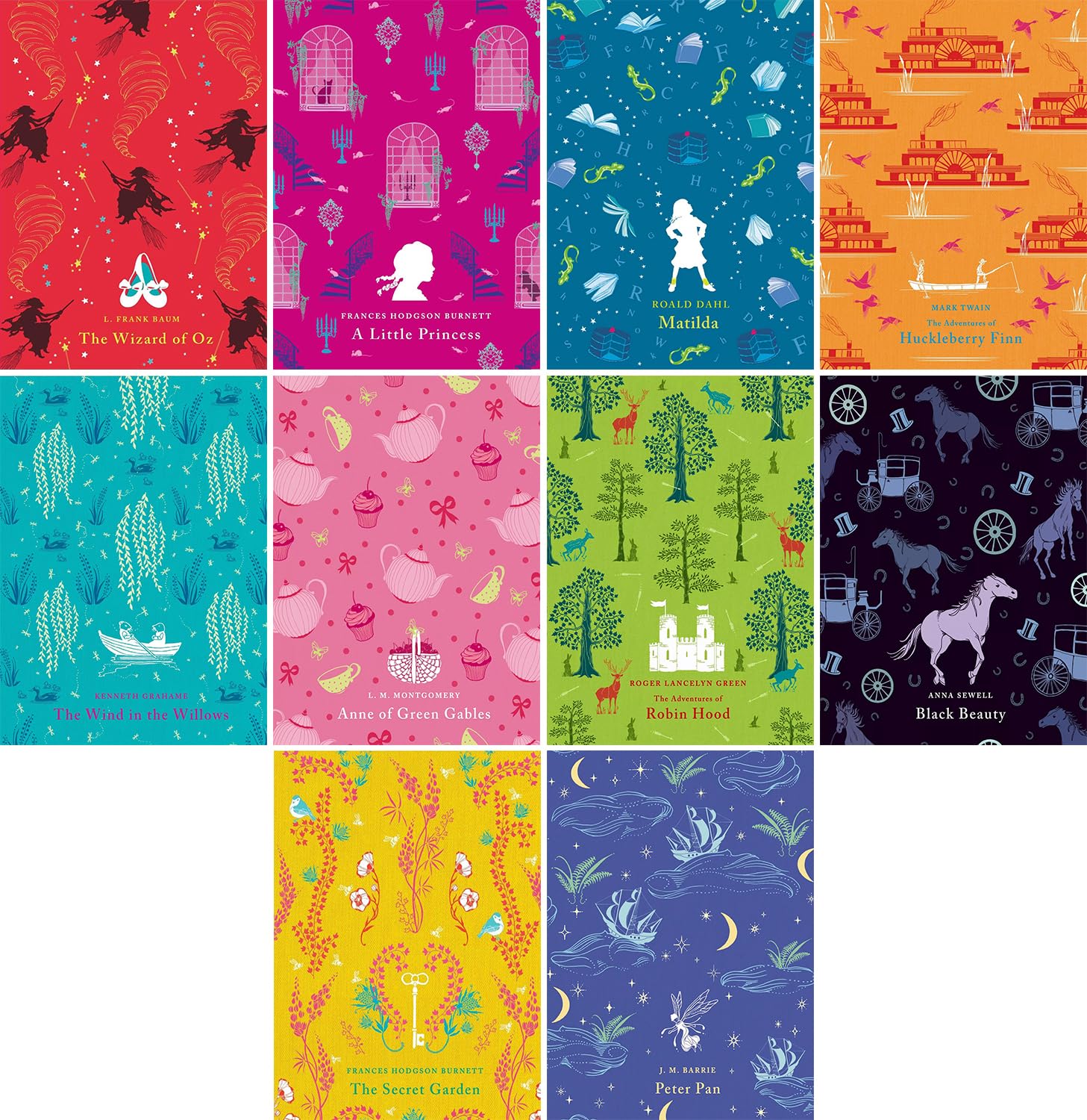 Puffin Classics Series, 10 Books Set, The Wizard of Oz, A Little Princess, Matilda, The Adventures of Huckleberry Finn, Wind in the Willows, Anne of