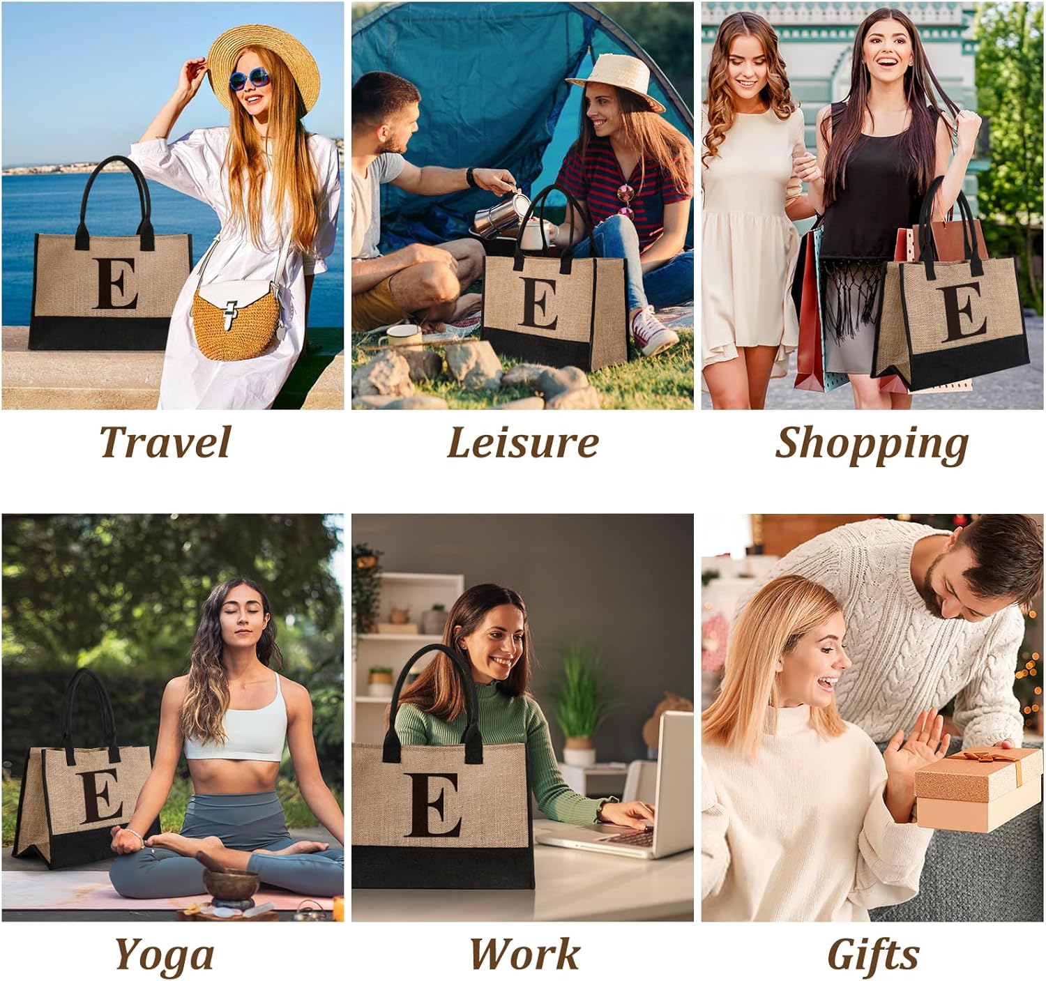 Initial Jute Tote Bag & Makeup Bag, Birthday Gifts for Women Her Mom Teachers Friends - Image 7