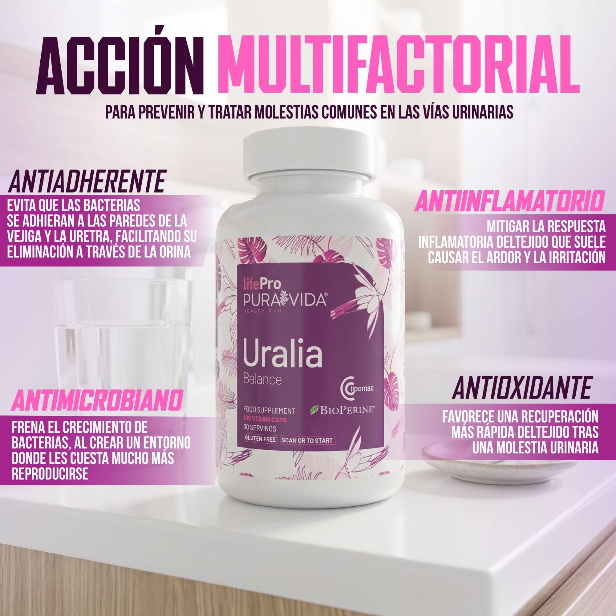 Life Pro Pura Vida Cranberry Uralia 180 gélules végétaliennes - pour la cystite et les voies urinaires - Formule naturelle à base de D-mannose, de canneberge et de vitamine C - Gélules végétaliennes