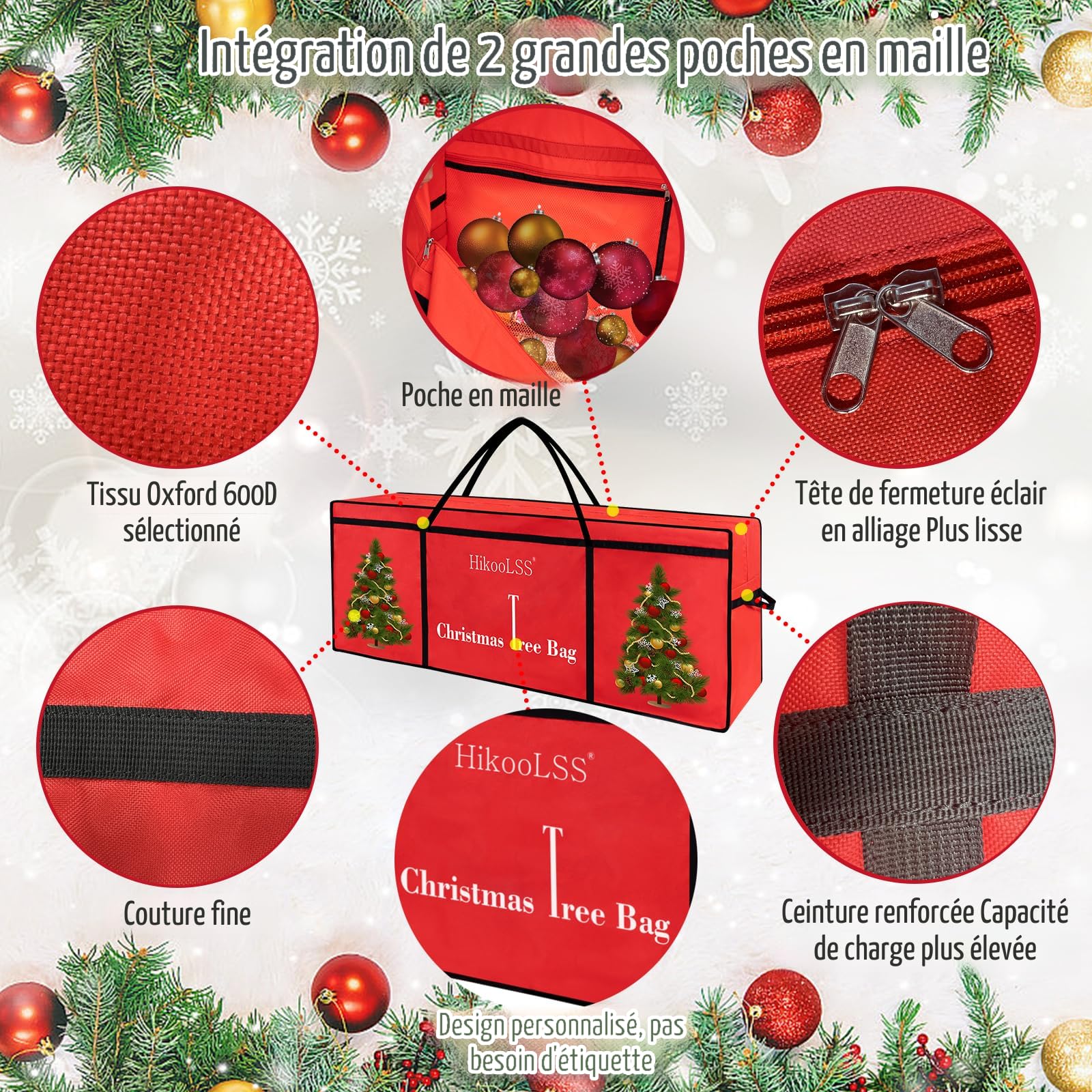 Sacs De Rangement Pour Sapin De Noël Avec Fermeture Éclair, Imperméable À L'Eau Et À La