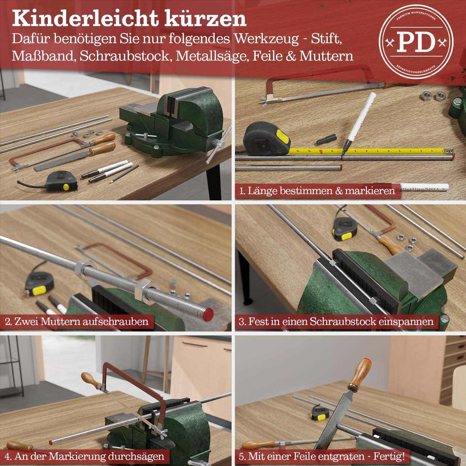 PD® Gewindestangen M10 Edelstahl A4 V4A (DIN 976 / DIN 975) | 1000 mm Gewindestange mit Standardgewinde | Rostfreie, kürzbare Vollgewindestangen für den Innen- und Außenbereich | 1 Stück