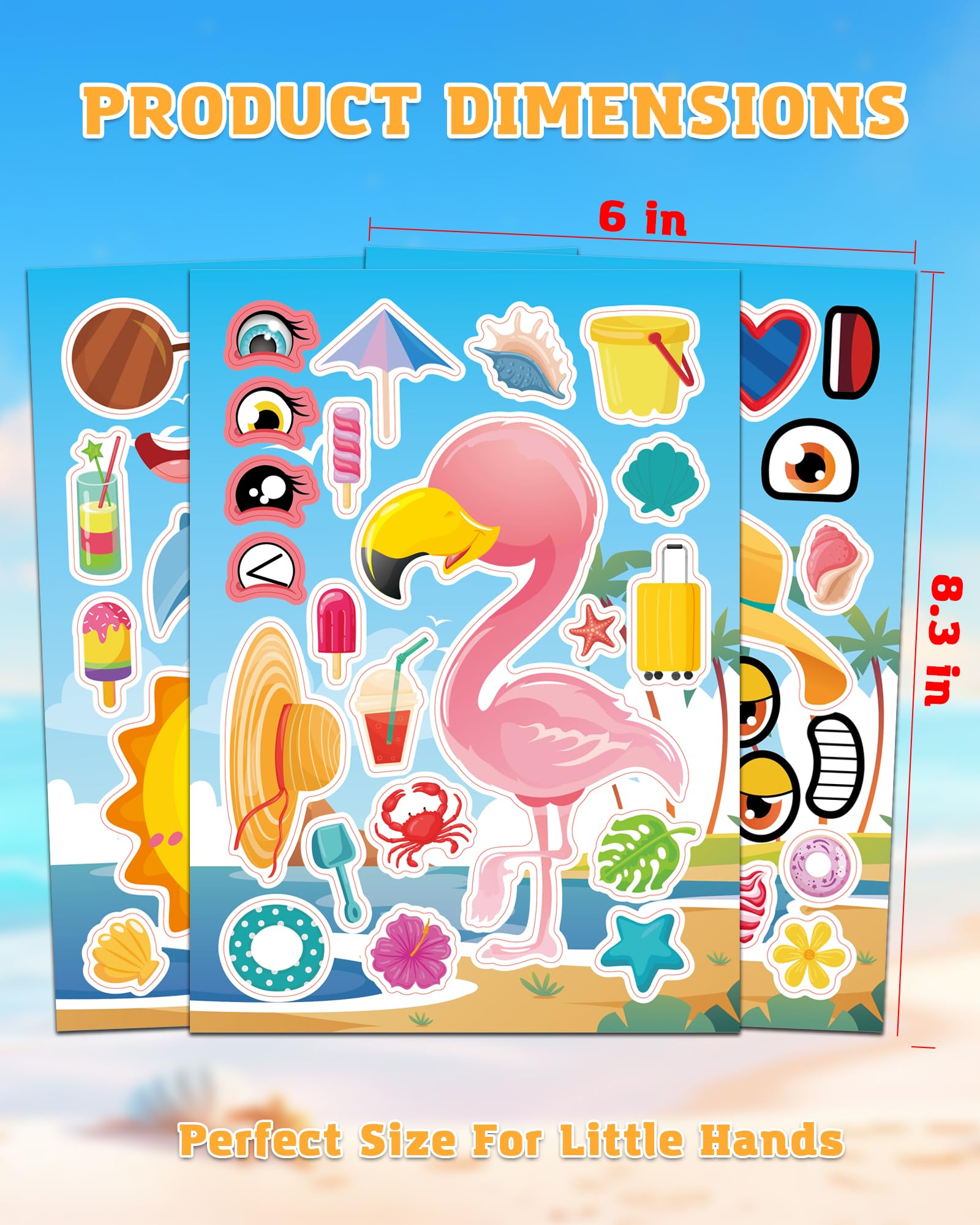 JOYIN 36 Pcs 9"x6" Summer Make A Face Stickers For Kids, Make Your Own Hawaii Pool Beach Sticker Sheets, Luau Craft Party Decor, Summer Holiday Party Favors Kids Crafts, Goodie Bags