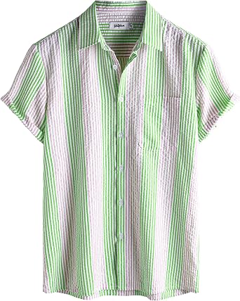 VATPAVE Mens Casual Striped Shirts Short Sleeve Button Down Summer Shirts Regular Fit Beach Shirts with Pocket