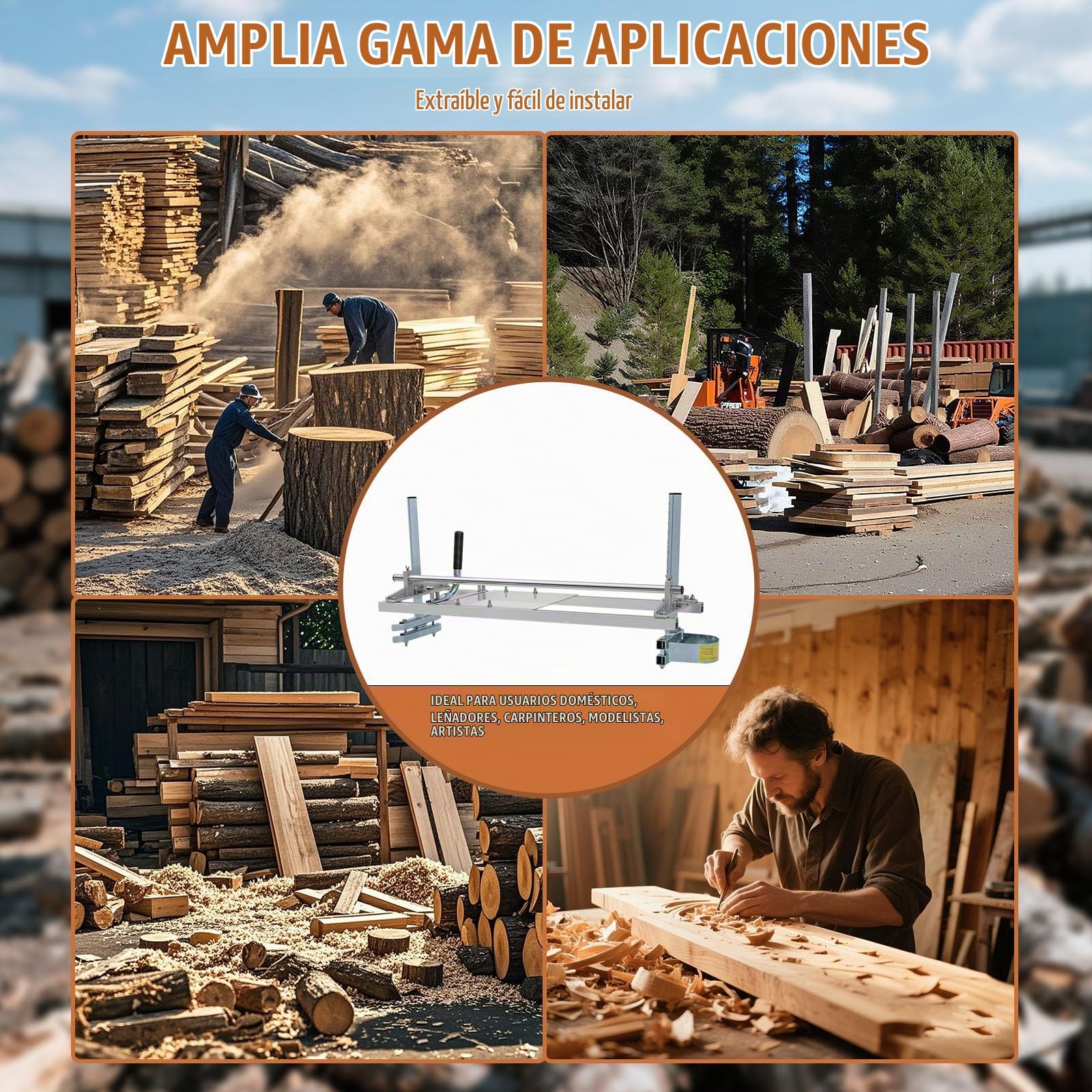 Aserradero Portátil 350-920 mm (14-36") - Corte Preciso 5-300 mm, Barra Guía Acero Galvanizado de Motosierra Portátil de Acero de Aluminio Chainsaw Mill para Construcción y Carpintería