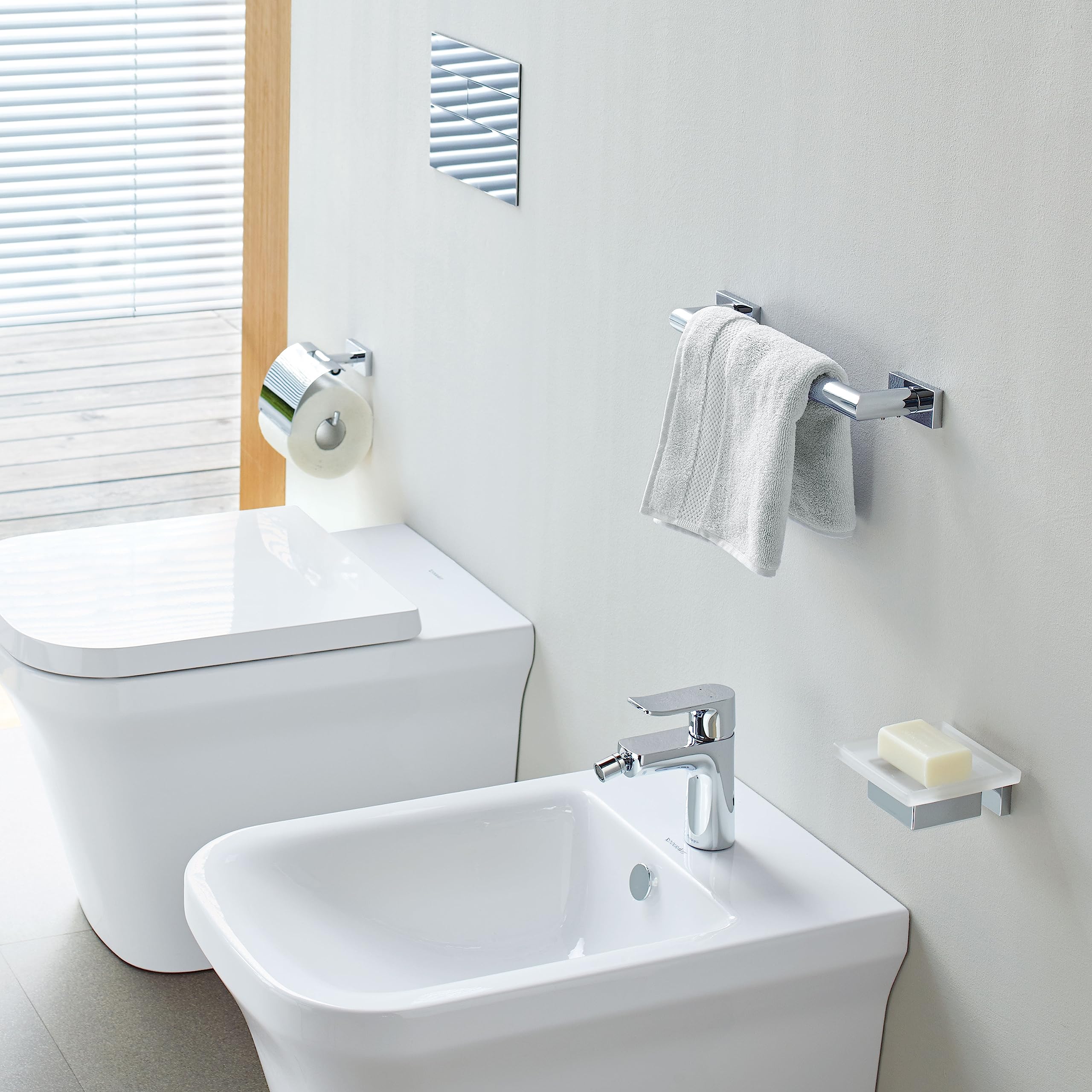 Duravit Wannengriff Karree, Haltegriff Bad auch als Handtuchhalter, Badewannengriff, Duschgriff, Sicherheitsgriff, 30 cm Länge, Chrom