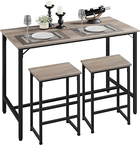 Yaheetech Juego de mesa de comedor de 3 piezas, juego de mesa de pub industrial de 47.5 pulgadas, mesa de cocina de altura de mostrador con