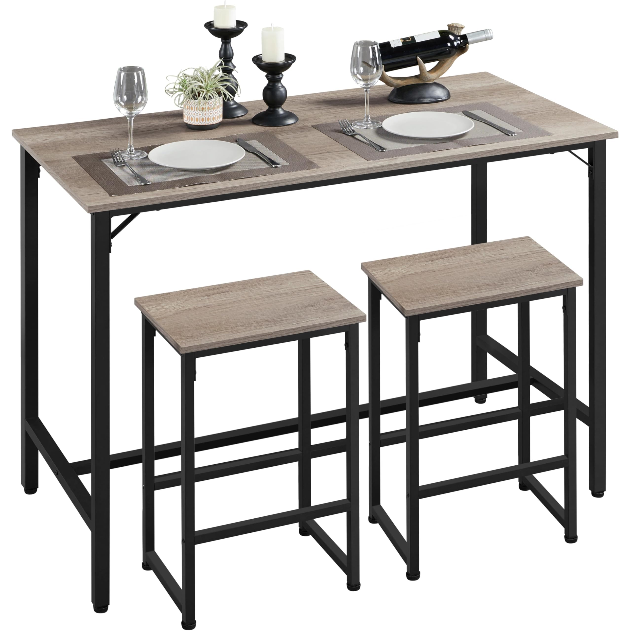 Yaheetech 3 Piece Dining Table Set, 47.5" Industrial Pub Table Set, Counter Height Kitchen Table with Bar Stools Set of 2, for Small Space, Apartment