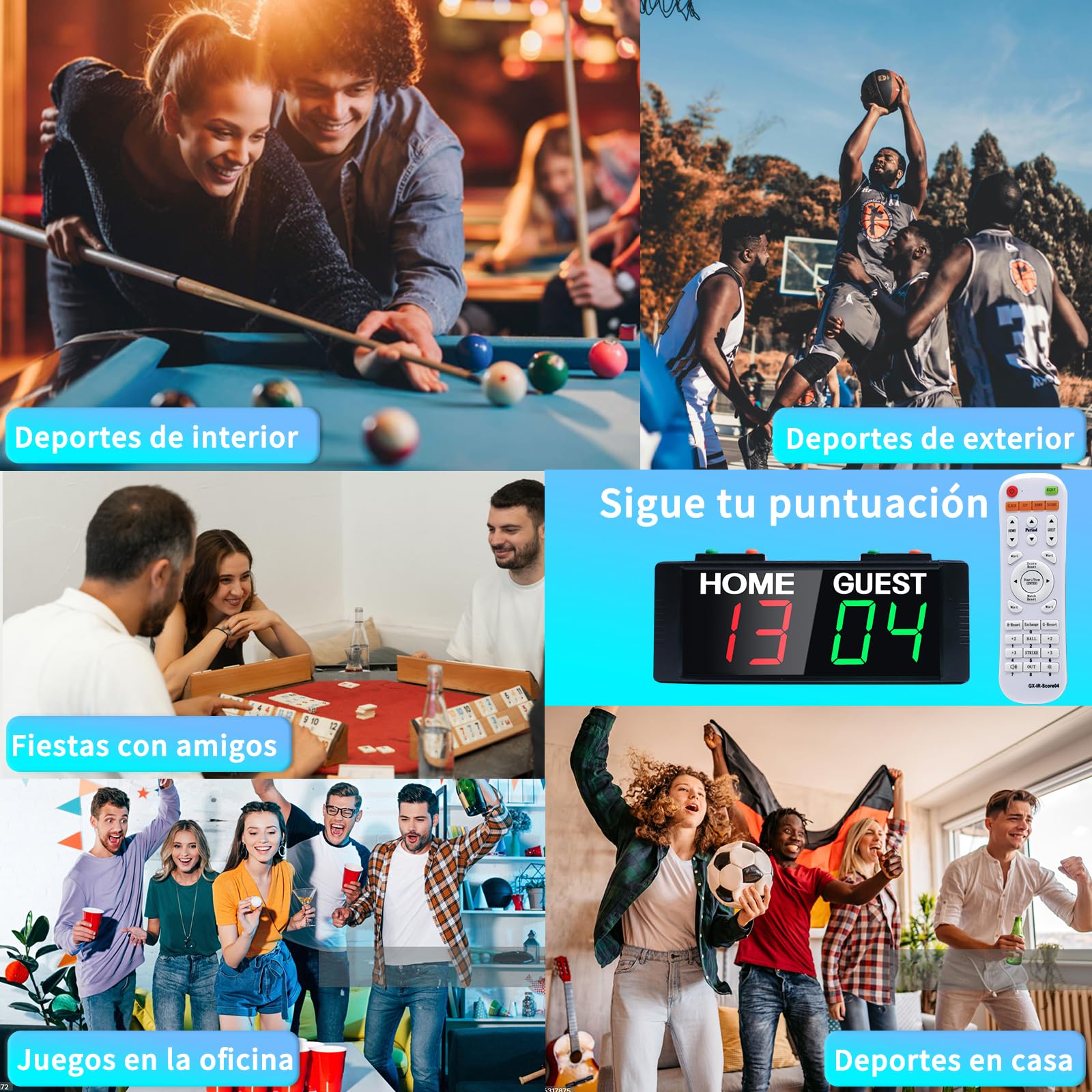 Marcador Digital LED Portátil con Temporizador y Control Remoto para Juegos de Patio