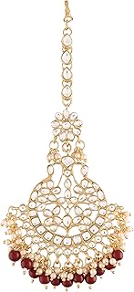 i jewels 18K Gold Plated Traditional Kundan & Stone Studded Maang Tikka for Women & Girls (T2042)-picture-35