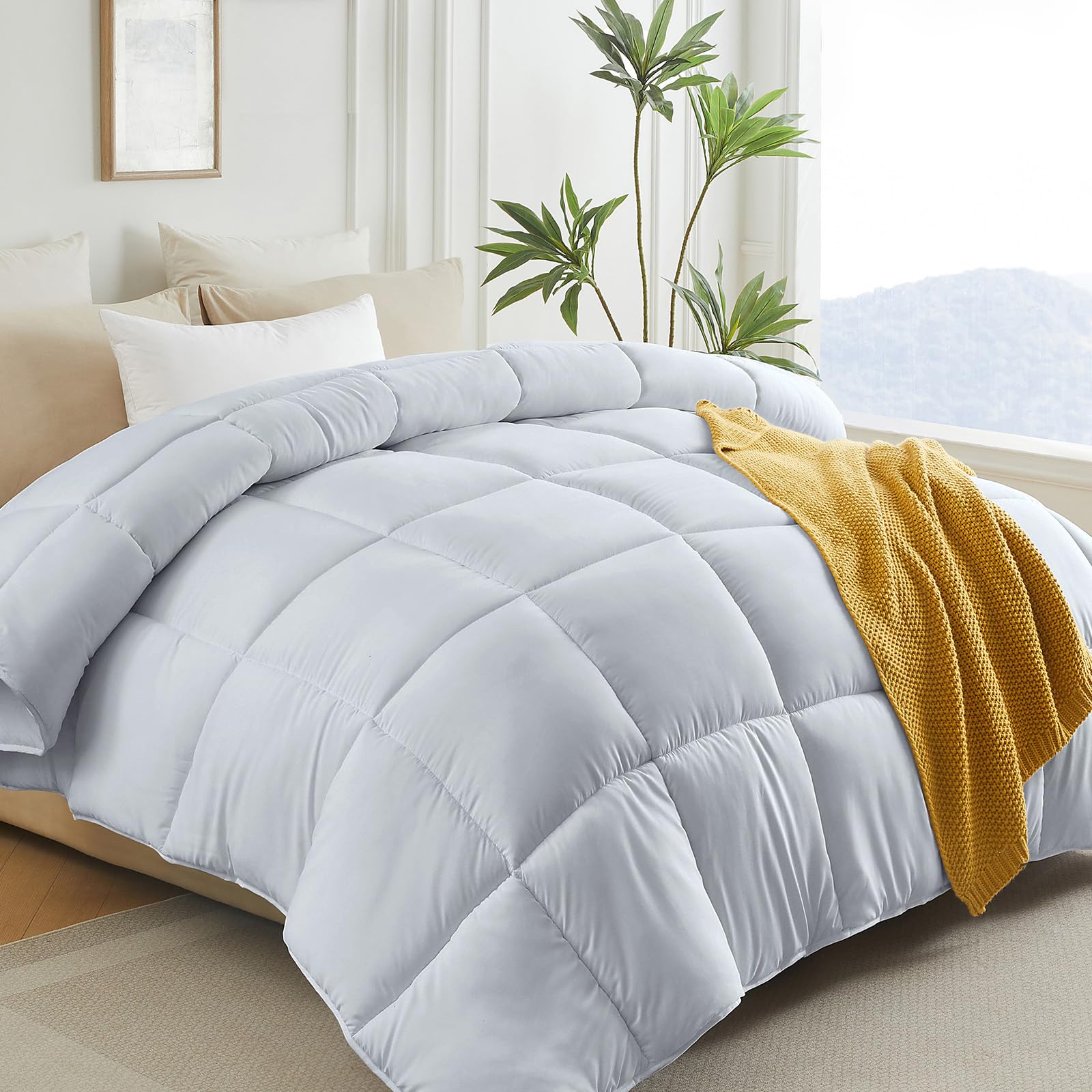 L LOVSOUL King Size Comforter Duvet Insert,All Season King Duvet Insert,Bedding Comforter with Corner Tabs,106x90 Inches,Light Grey-image-19