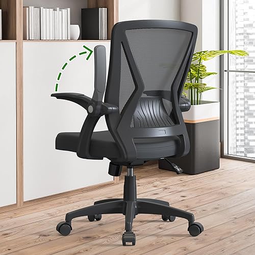 Silla de escritorio ergonómica con brazos abatibles, soporte lumbar para trabajo, estudio, adultos y estudiantes