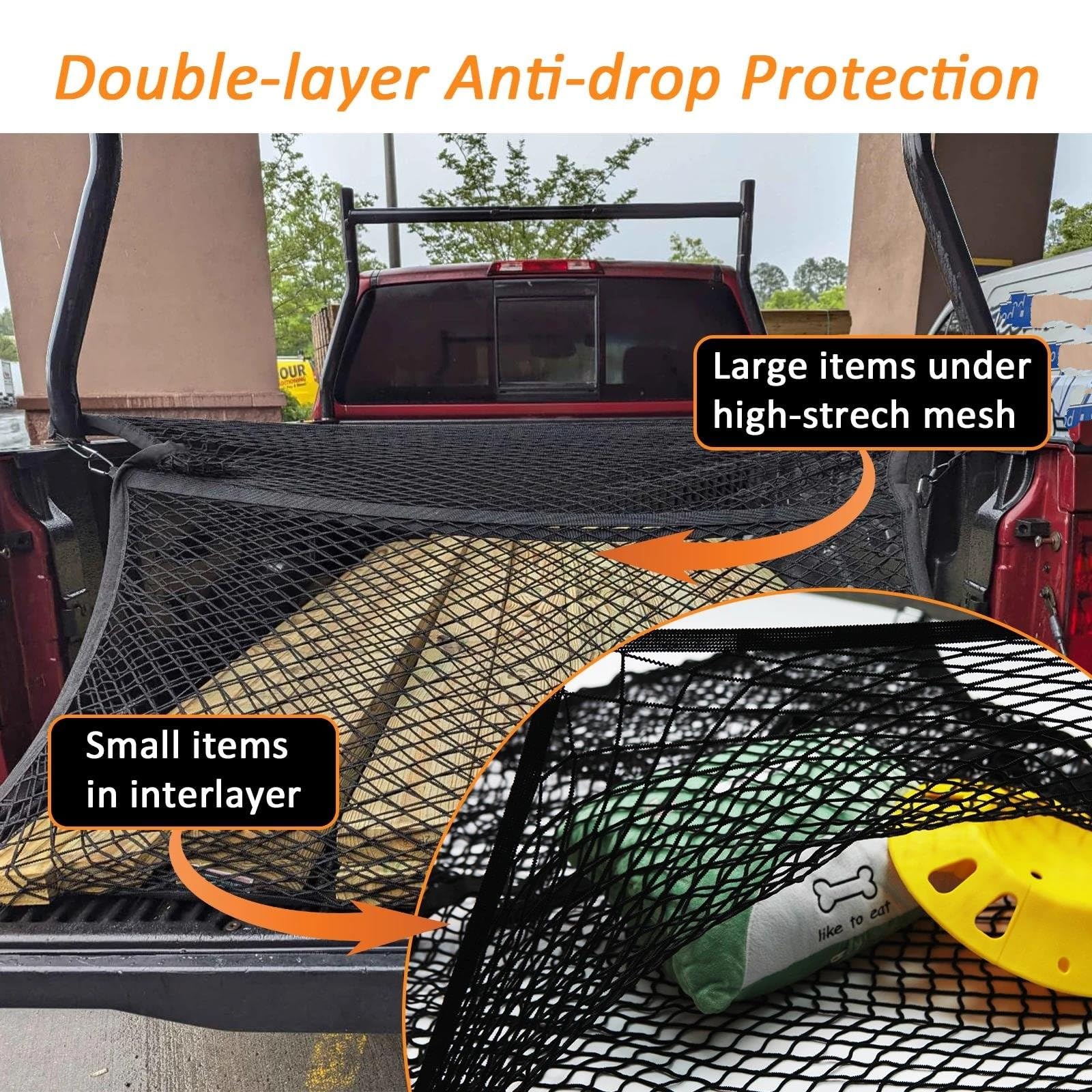 Rete Portaoggetti Auto Rete Di Carico Per Camion Pick-up SUV Furgoni Organizer A Doppio Strato Altamente Elastico Con Borsa Portaoggetti Pieghevole Ed Estensibile Rete da carico(Monolayer)