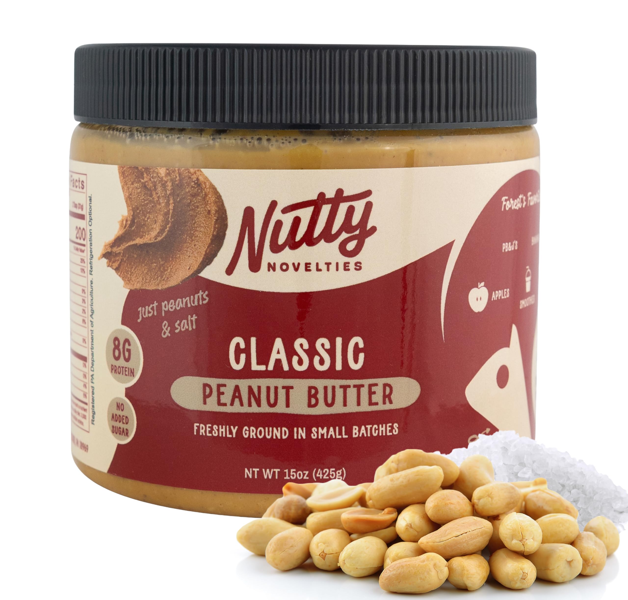 Classic Salted Peanut Butter - High Protein, Low Sugar Healthy Peanut Butter - Vegan & All-Natural Peanuts Free of Cholesterol & Preservatives - 15 Ounces
