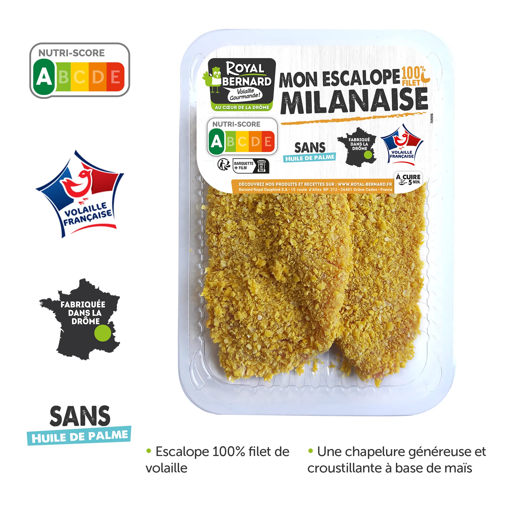 Royal Bernard - Assortiment Chef - Colis de Volaille - 5 Barquettes de 4 Savoureux Produits - 1 Poulet Entier + 4* escalopes de dinde à la milanaise + 4* P’tits Farcis + 1 barquette de sauté de poulet