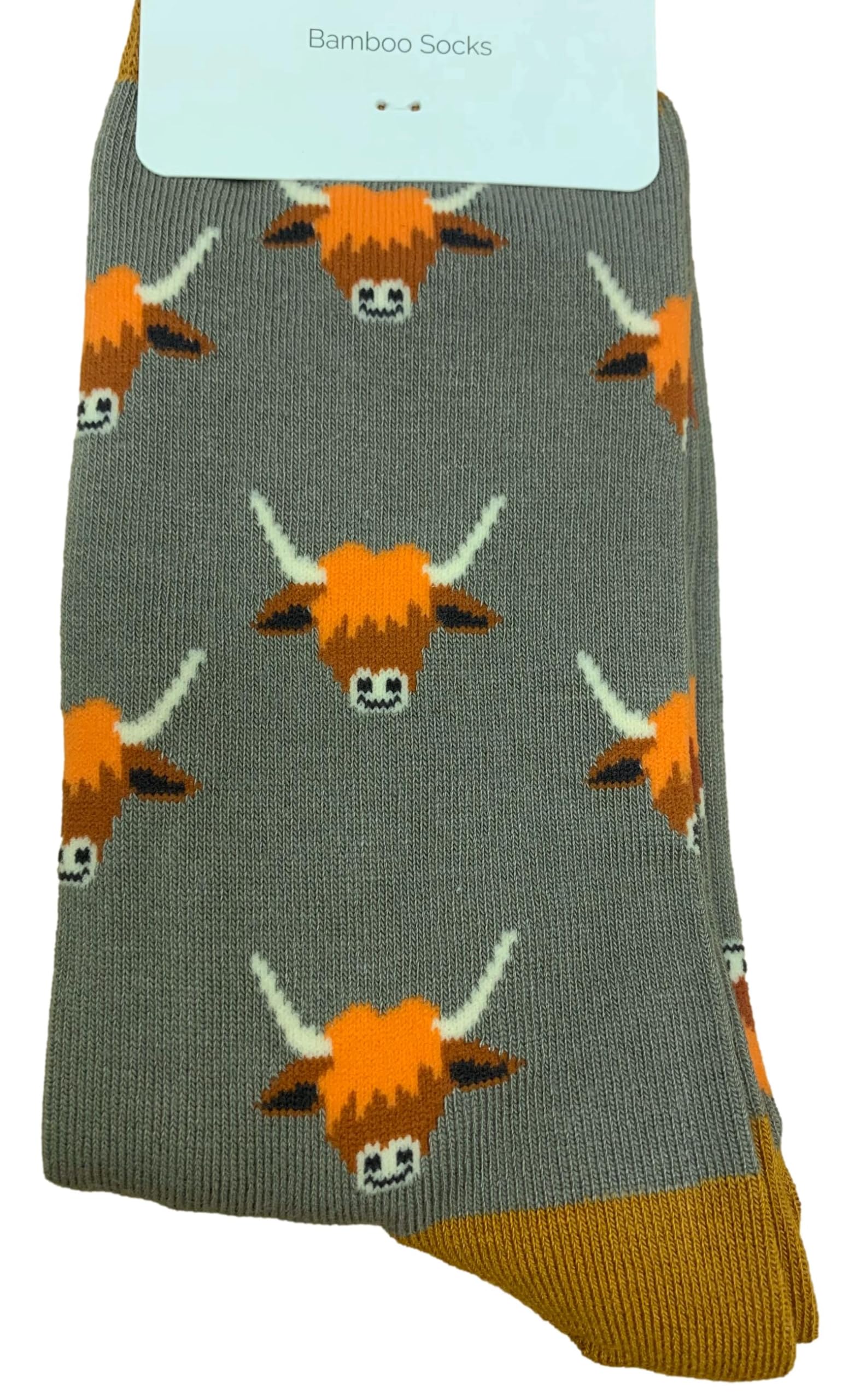 Purple Possum® Highland Cow Socks Mens Grey Bamboo Blend Cattle Cows Gents Novelty Fun Socks 1 Pair Size 7-11