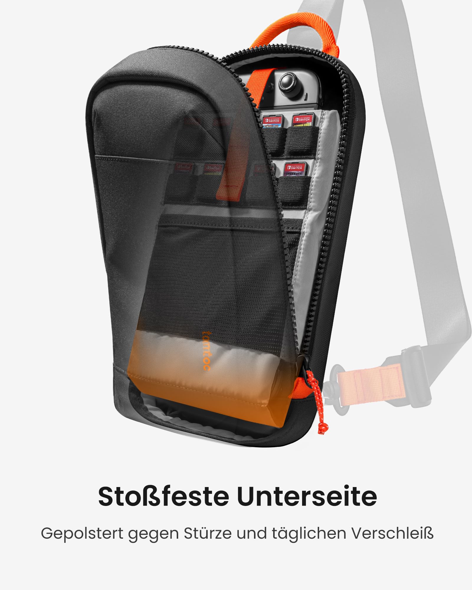 tomtoc Sling Bag Umhängetasche für Nintendo Switch 2 Konsole 2025, Crossbody Bag mit 8 Spielkartenhaltern, Schwarz
