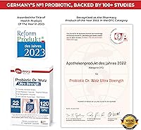 Vista 5 de Probióticos diarios alemanes prémium para mujeres y hombres, 120 mil millones de UFC, 22 cepas, cápsulas probióticas veganas para el intestino