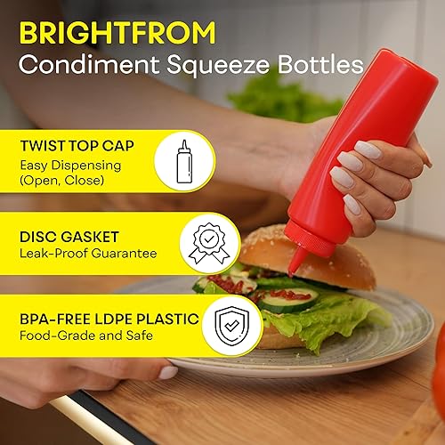 Miniatura 2 de BRIGHTFROM Botellas exprimibles para condimentos, botella vacía roja de 8 onzas con cuello ancho, ideal para salsa de tomate, mostaza, jarabe,