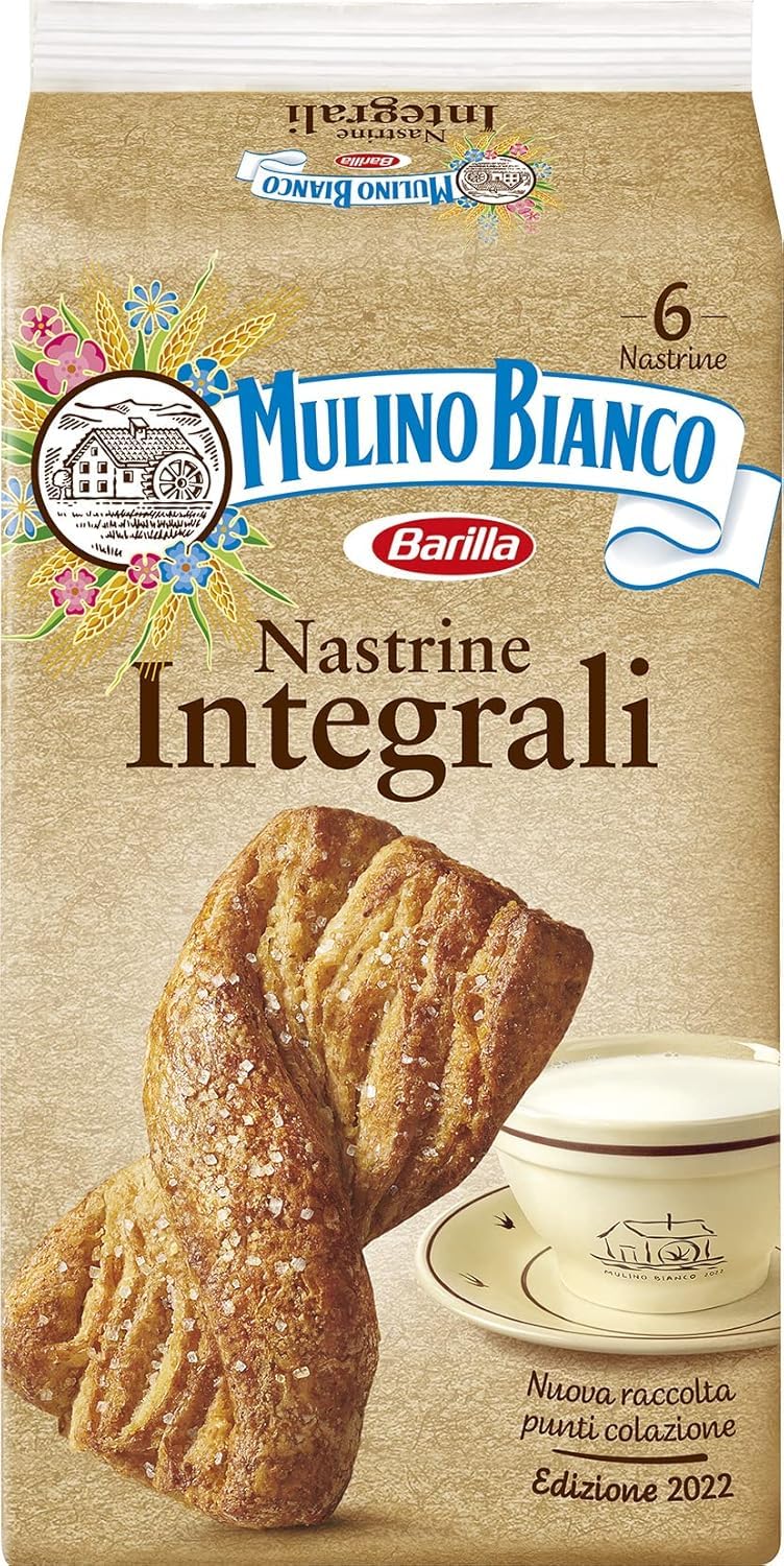 Italian Gourmet Bundle Vollkorn-Frühstücksgebäck Nastrine 12x 240g + Italian Gourmet Polpa Gratis – Italienisches süßes Gebäck für Kaffee & Frühstück, 6 Stück pro Packung laut Verpackung, Vorrat
